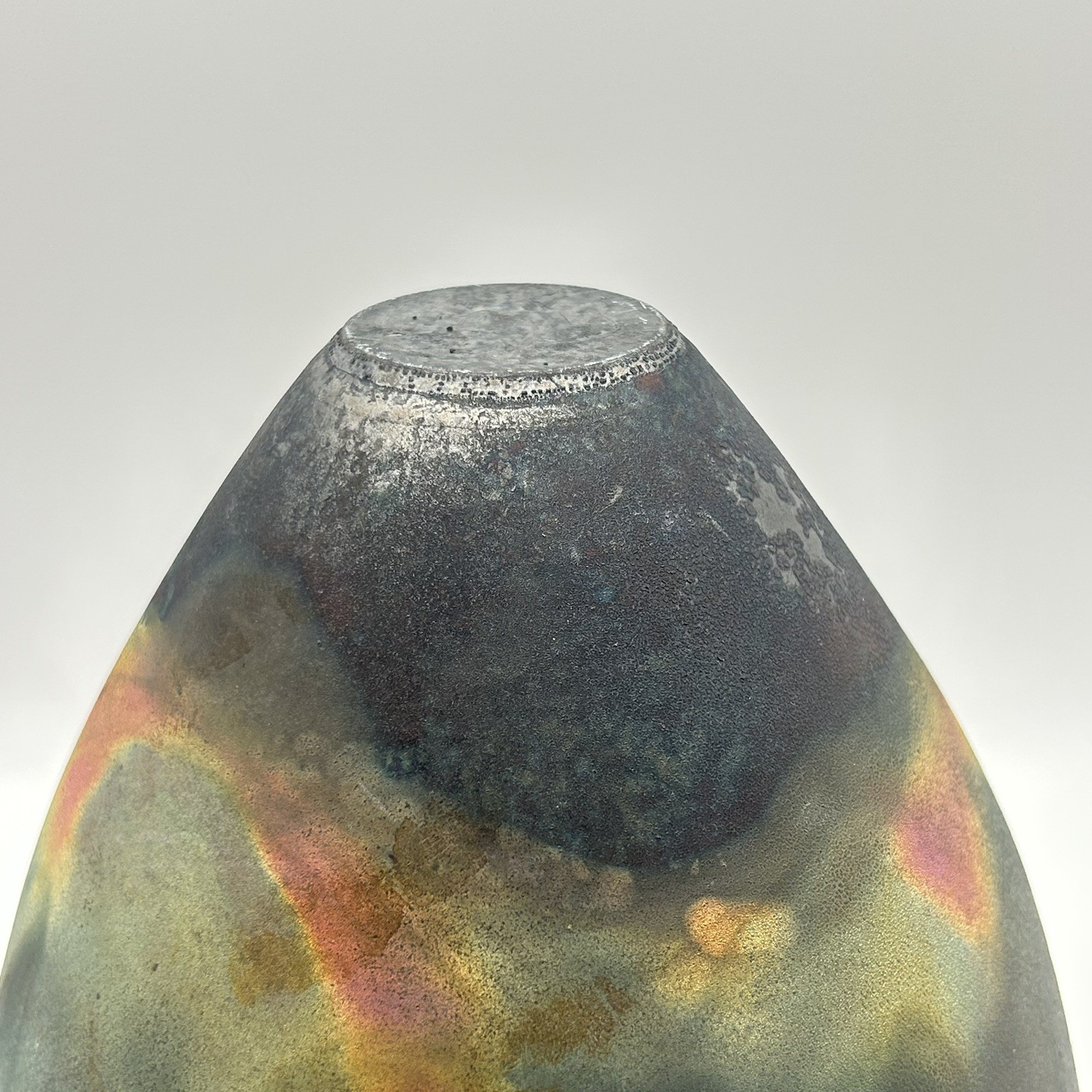 Unique Vintage Raku 8” Vase Crackled Tile And Copper Wire Inlays Artist Signed