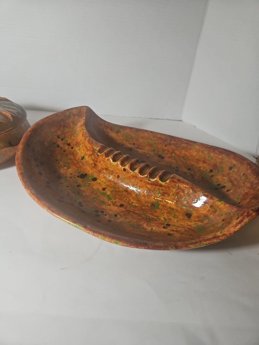 Dated 1969 Studio Pottery Set Ashtray Trinket Box Signed MCM Brutalist Snuff Dot