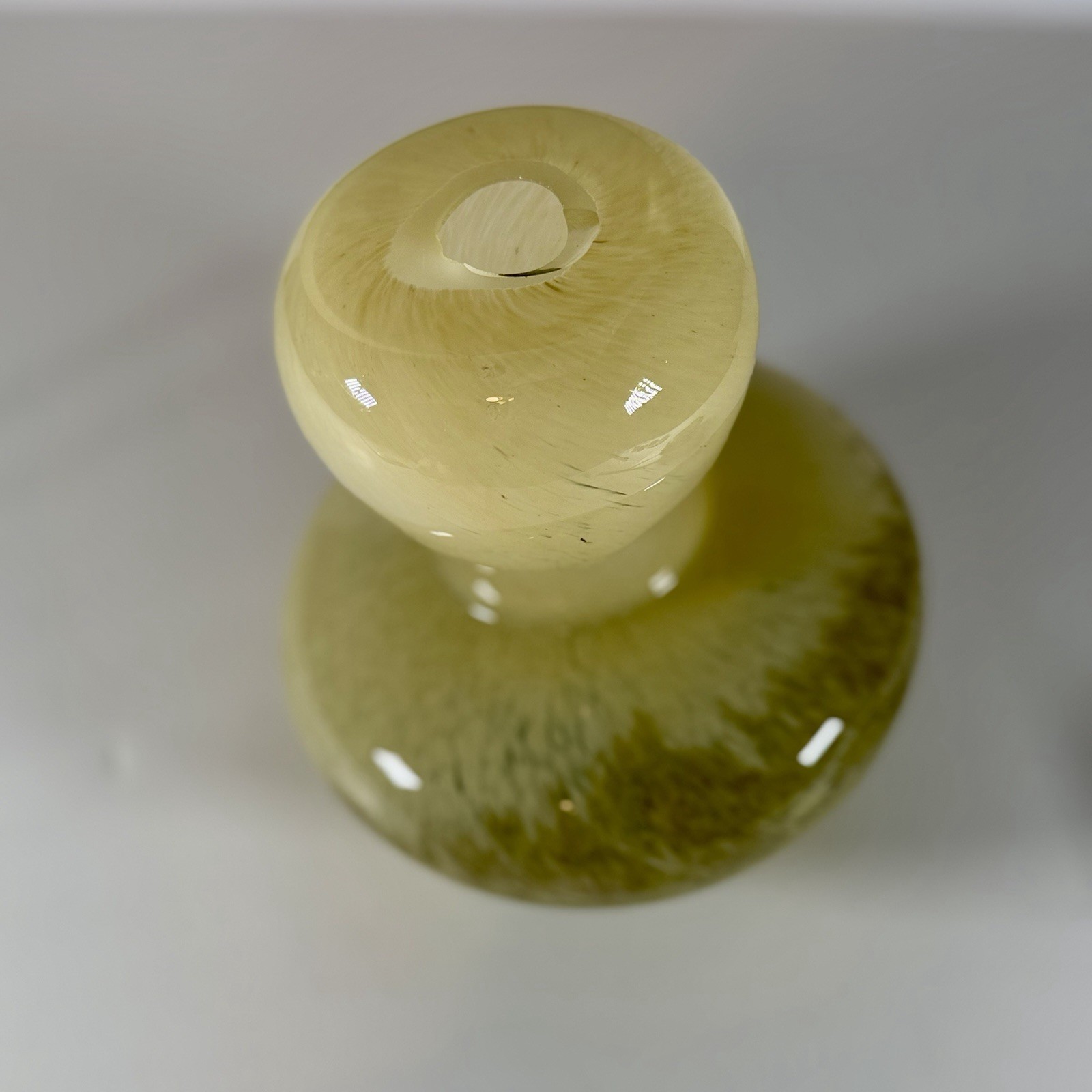 Large Blown Glass Hollow Mushroom Toadstool Green Yellow 7.5″ Tall