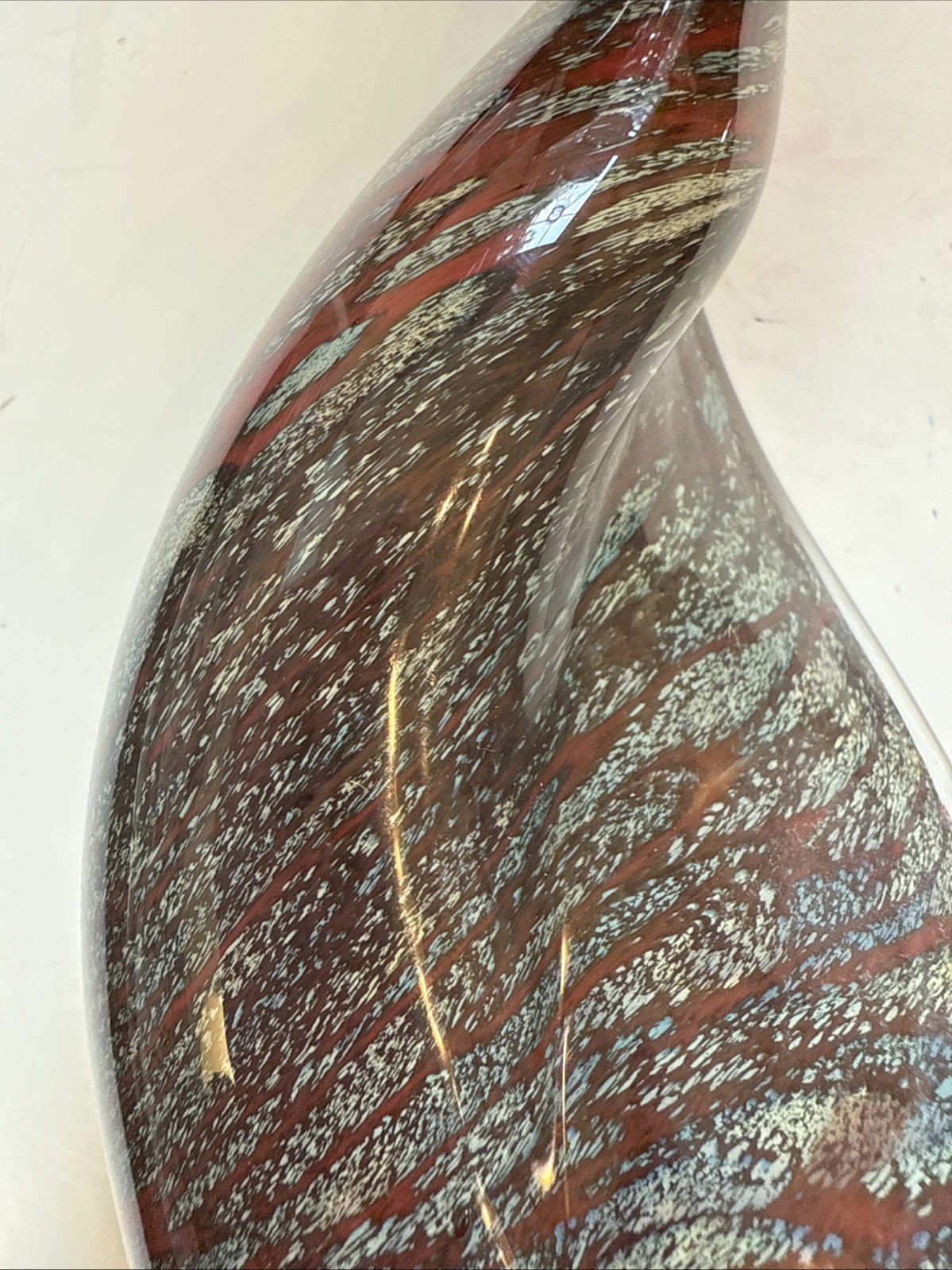 Art Glass Swirl Paperweight Brown And Teal Blue 5.5 Inches