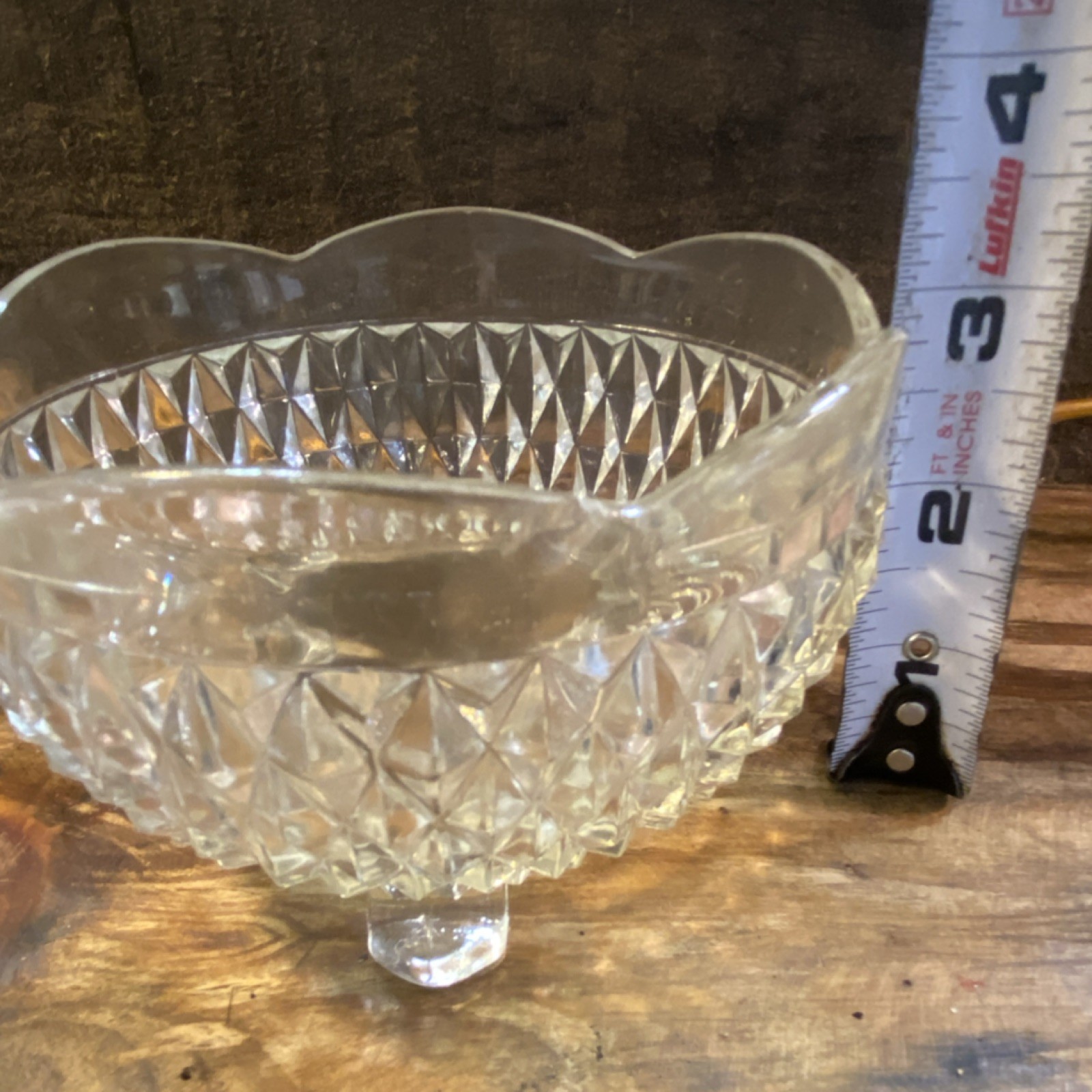 Clear Pressed Cut Glass Pedestal Ashtray, Round, Decorative, 5 in Diameter