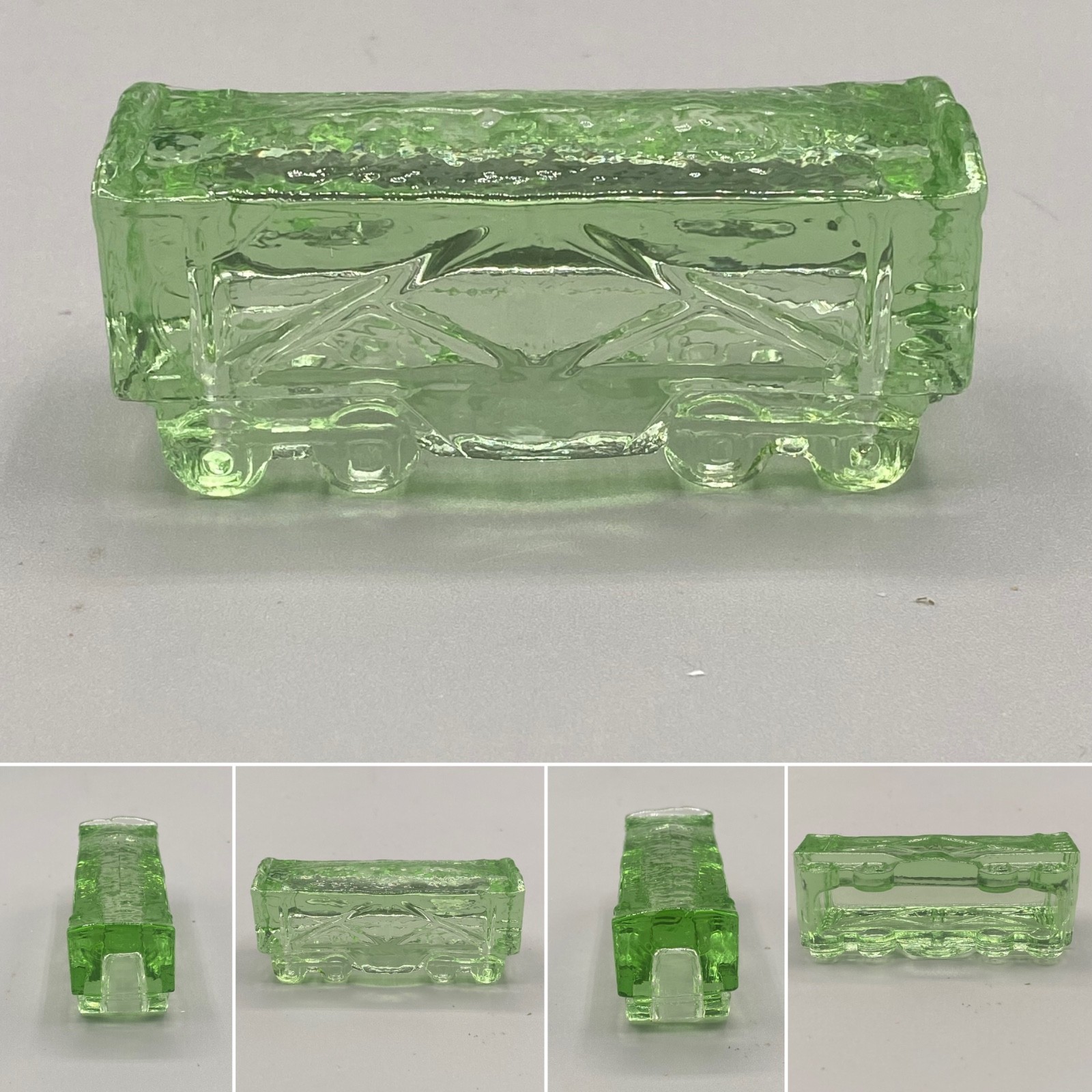 Green Vaseline Selenium Pink UV Glow 6 Piece Glass Train Set Boyd Repro