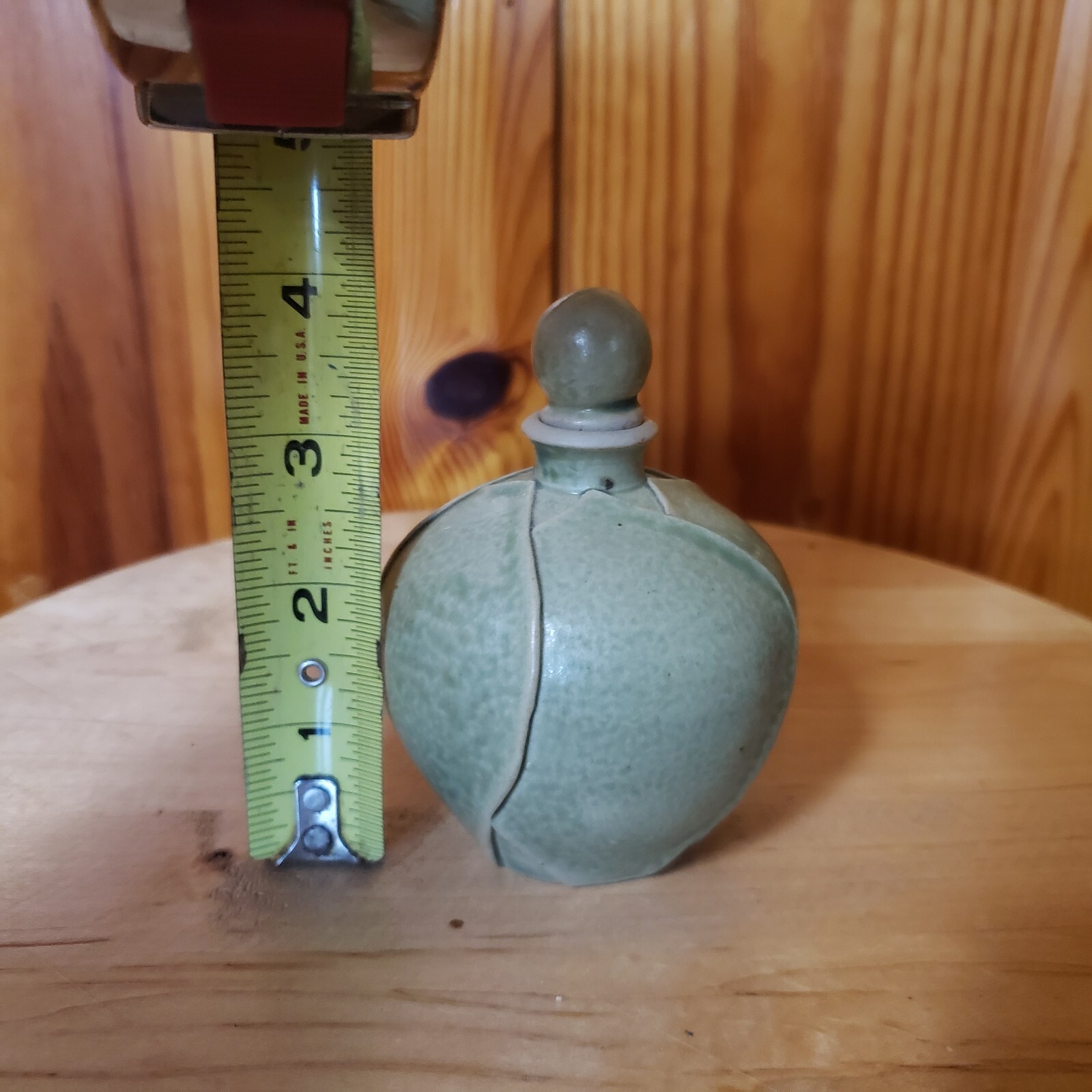 Pottery Vase Lidded Leaf Wrapped Look Hand Crafted Indonesian Muted Green