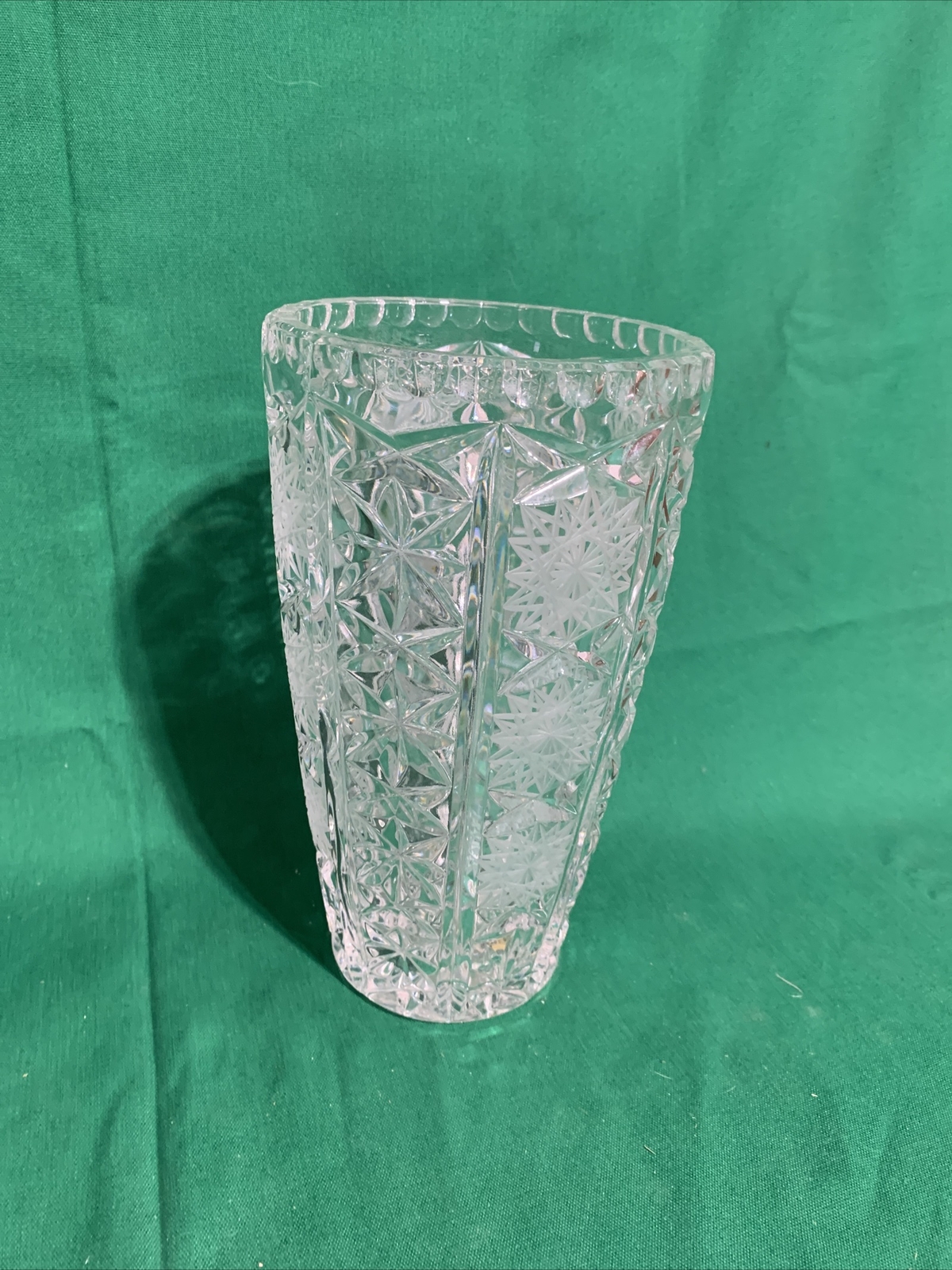 Large Pretty Thick Heavy 5 lb Bohemia Czech Vtg Crystal Tall Vase Hand Cut 4J