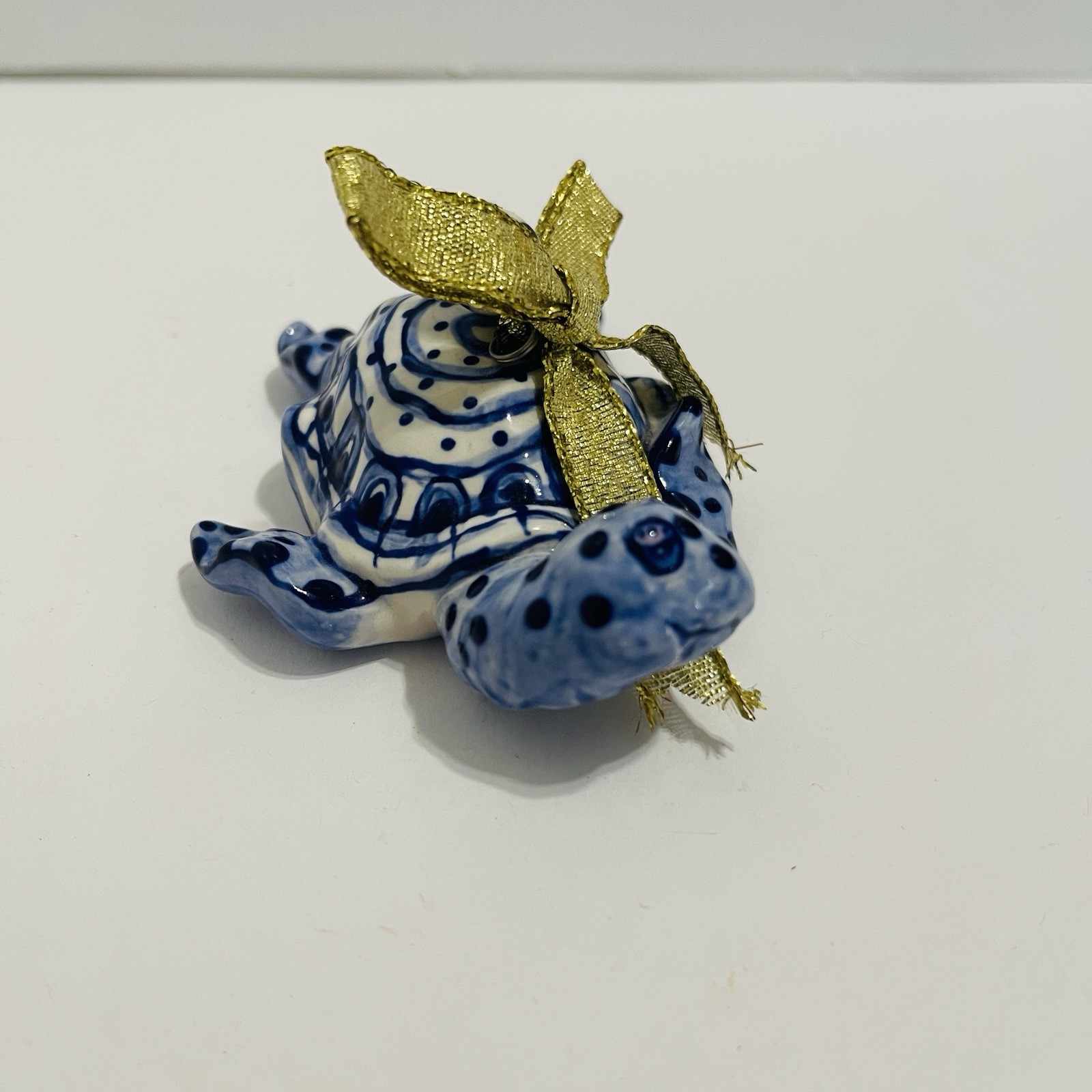 Porcelain Sea Turtle Ornament Blue White Vintage Nautical 2004 Diane Artware