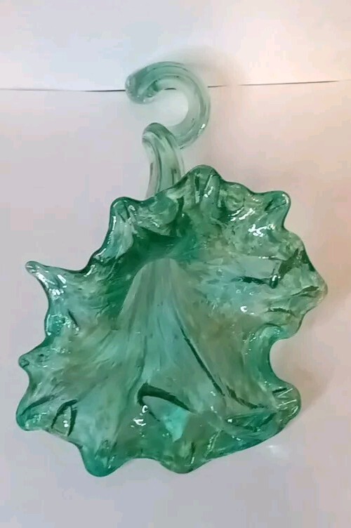 Art Glass Flower Sculpture Figure Decor Abstract 9.5″ Green Blue