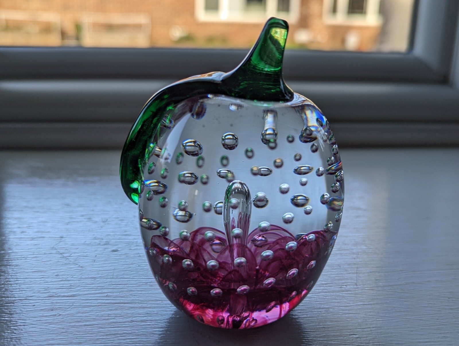 Vintage Prestige Art Glass Co Apple Fruit Glass Paperweight Controlled Bubbles