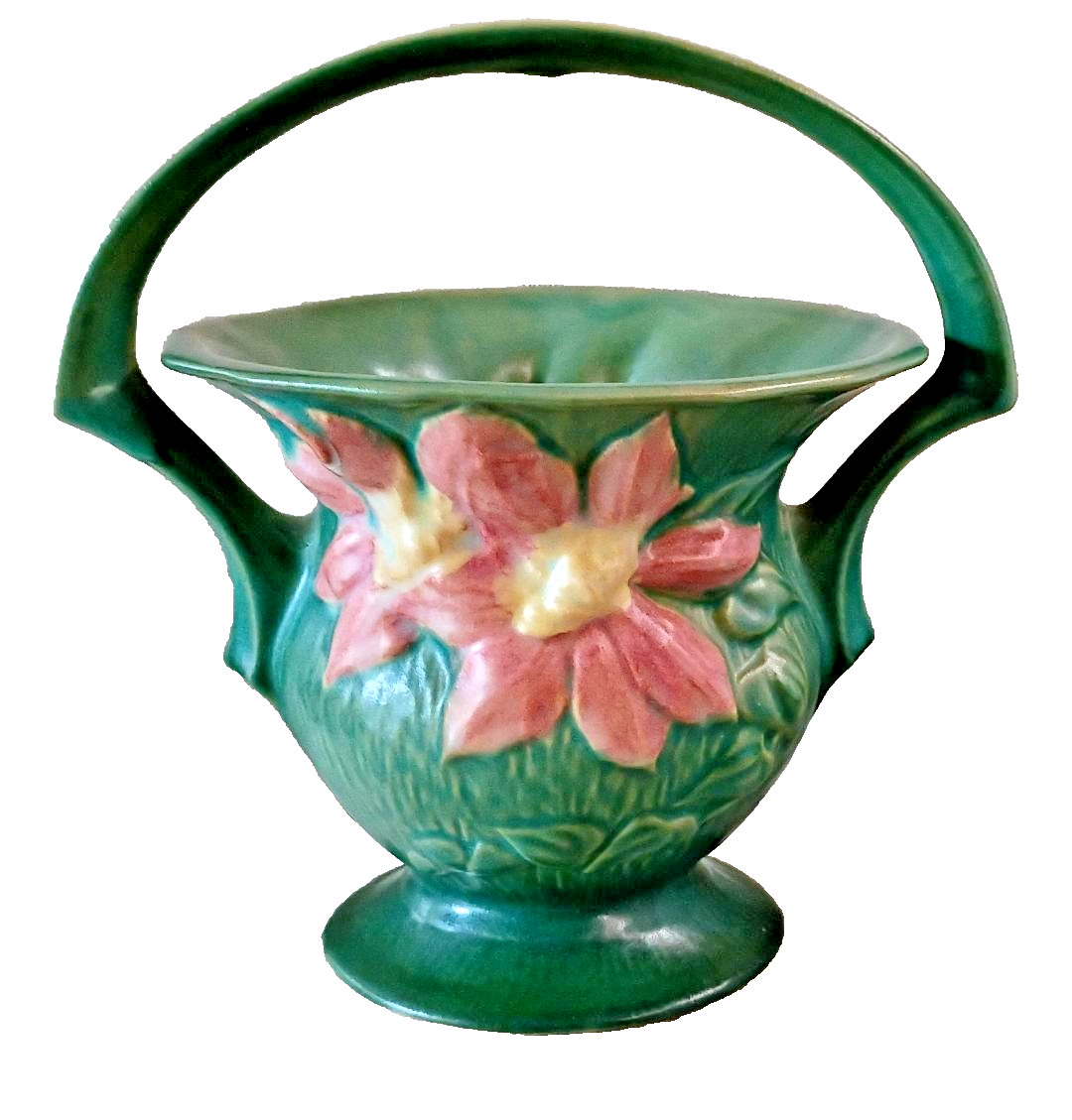 VINTAGE ROSEVILLE POTTERY CLEMATIS BASKET #388-8