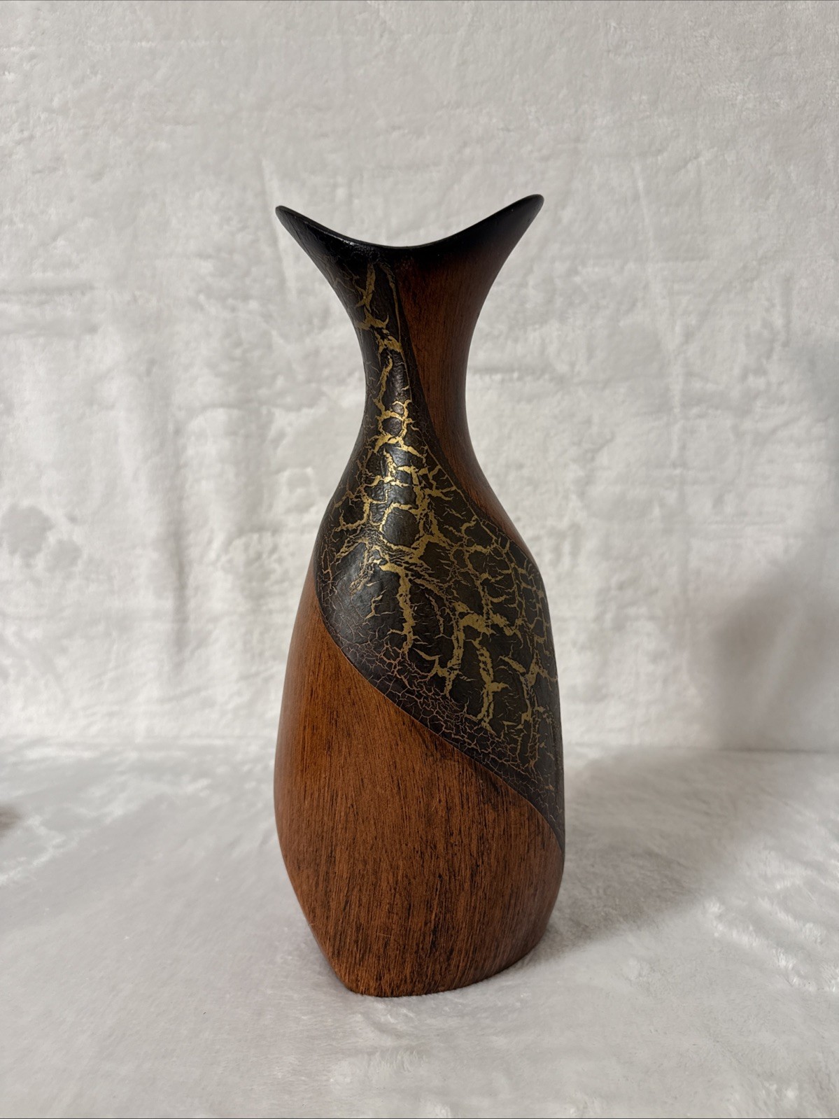 Vase Woodlook And Gold Crackle Glaze Ceramic Art Deco Unbranded 12.5”