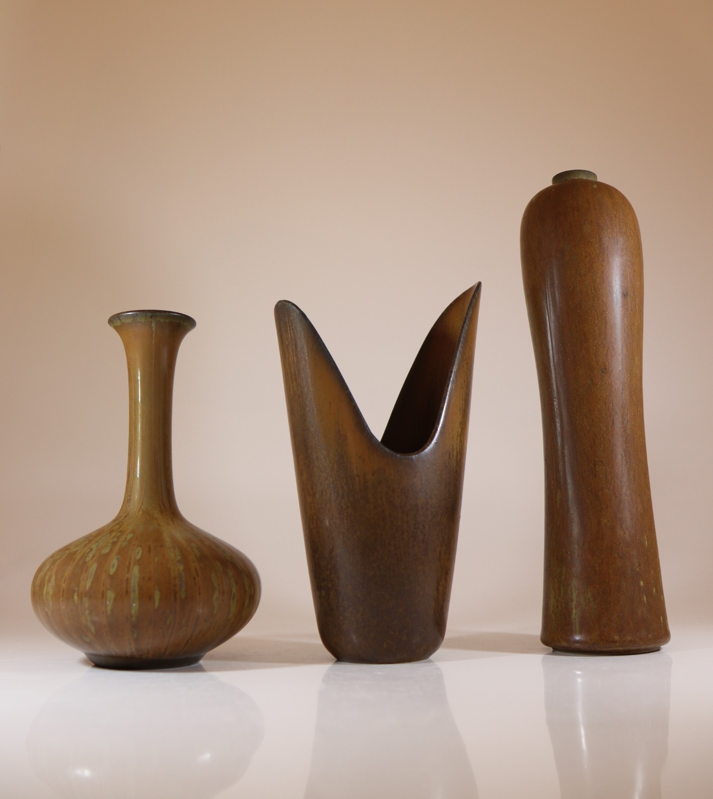 Group of 3 Brown Ceramic Vases – Rörstrand – Gunnar Nylund – Midcentury Modern