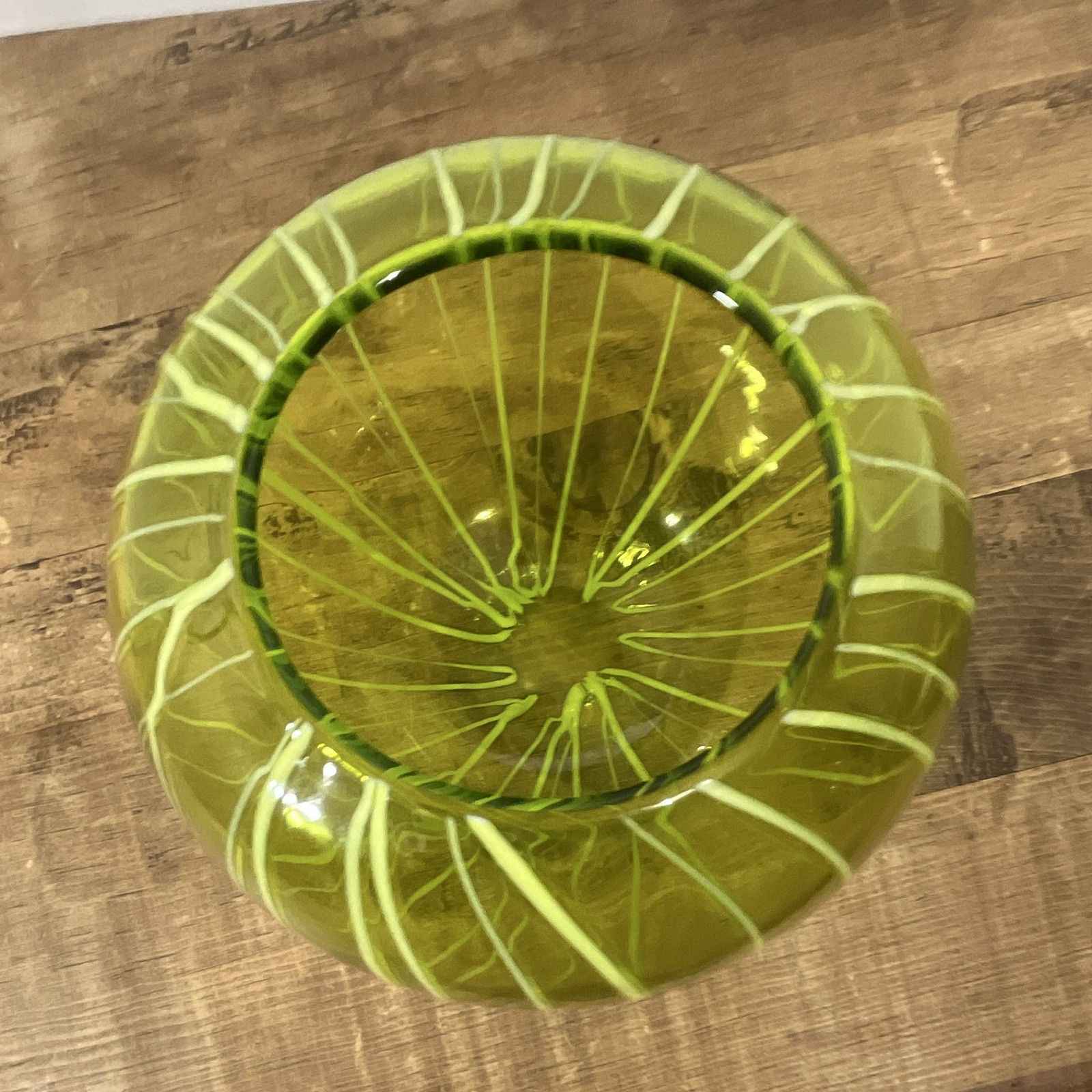 MCM Green Art Glass Orb Vase with Swirl Pattern