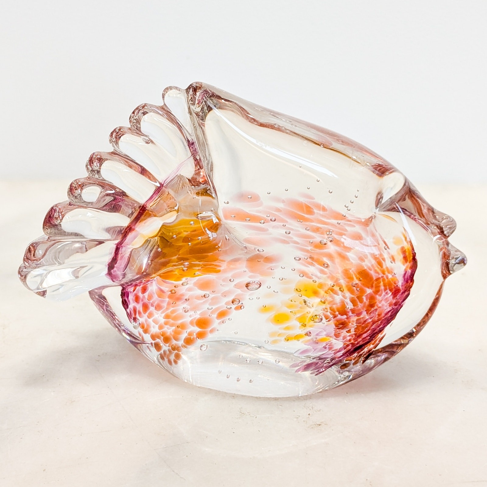 Three vintage art glass fish, signed Y2K paperweights sculptures