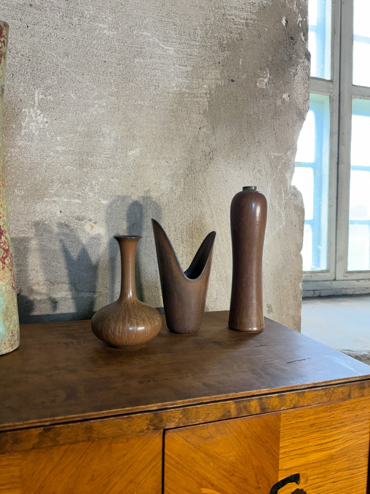 Group of 3 Brown Ceramic Vases – Rörstrand – Gunnar Nylund – Midcentury Modern