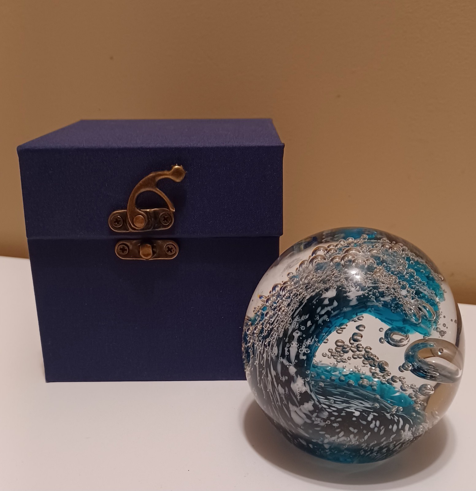 VTG • Bubble Ocean Wave Paperweight • 3.5″ Dia • Hand Blown Glass • Exc Cond!