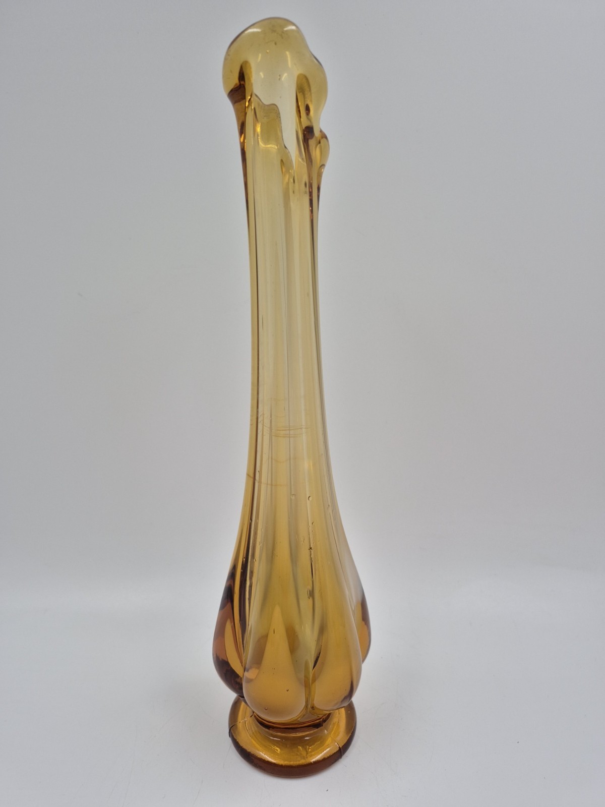 Vintage Amber Slag Glass Swung Pedestal Vase – 12.25″T x 3″L x 2.25″W @ Base