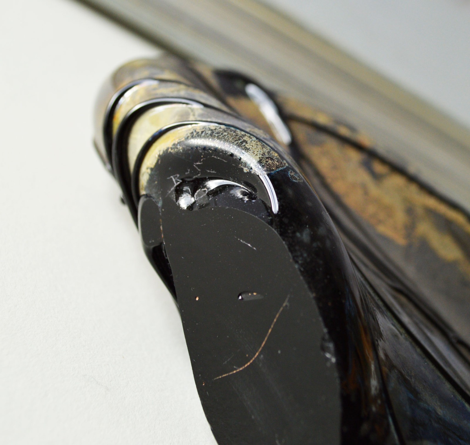 Art Glass Sculpture – Earth Tones with Applied Black Glass Ribbons