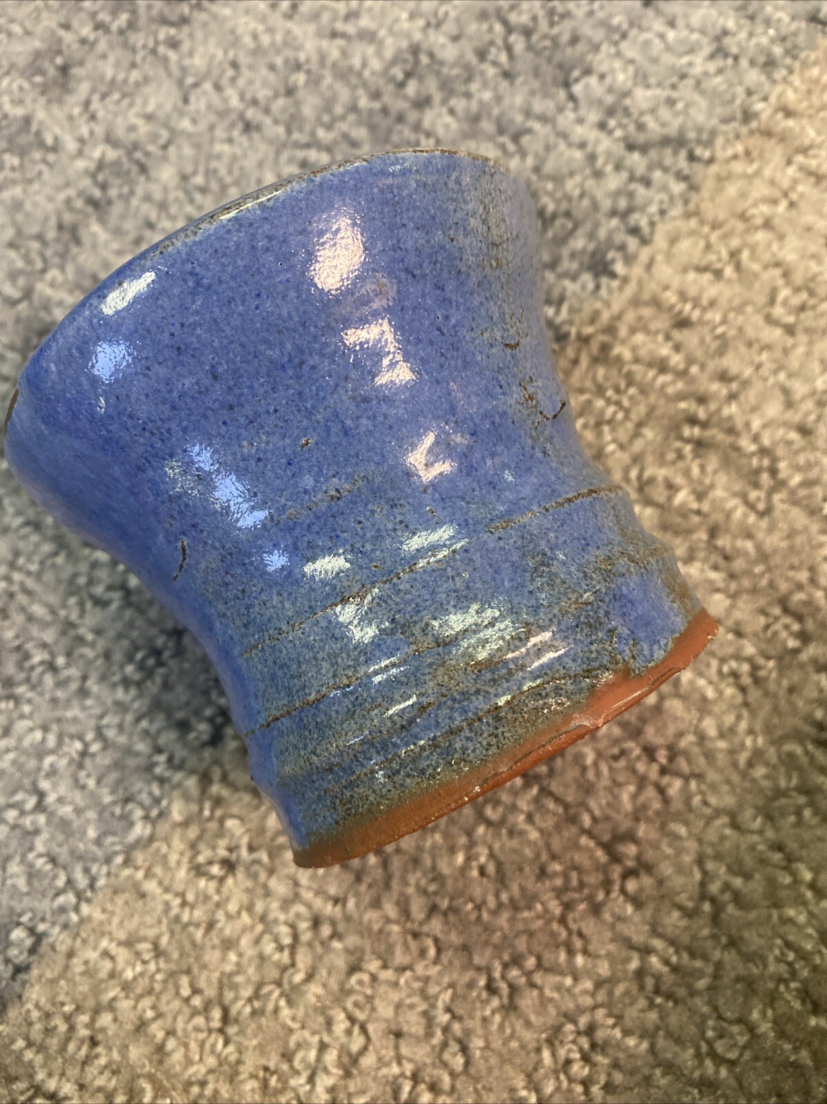 Blue Heavy Handmade Signed Ceramic Art Pottery Vase Pot Planter Cup Bowl 3.25 In