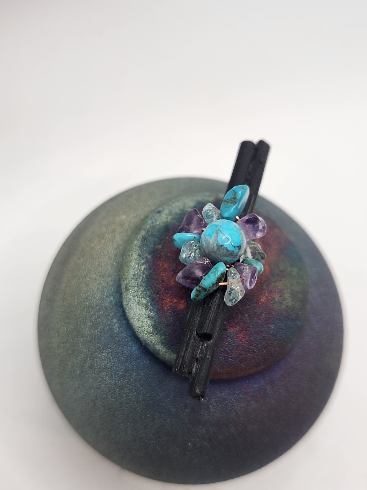 Jeremy Diller Signed Raku Pottery Dream Jar Lidded Vessel Turquoise