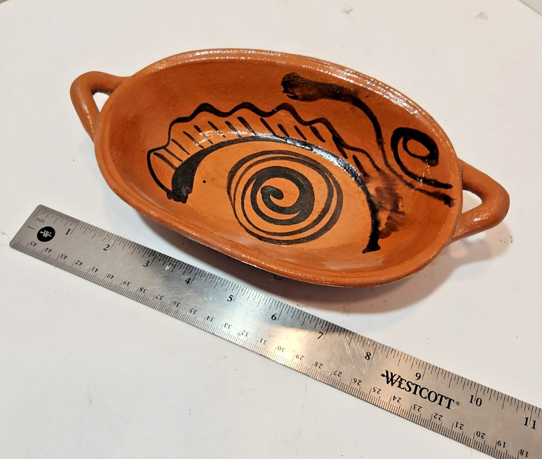 Vintage Mexican Mid Century Terracotta Pottery Bowl w/ Handles Southwestern