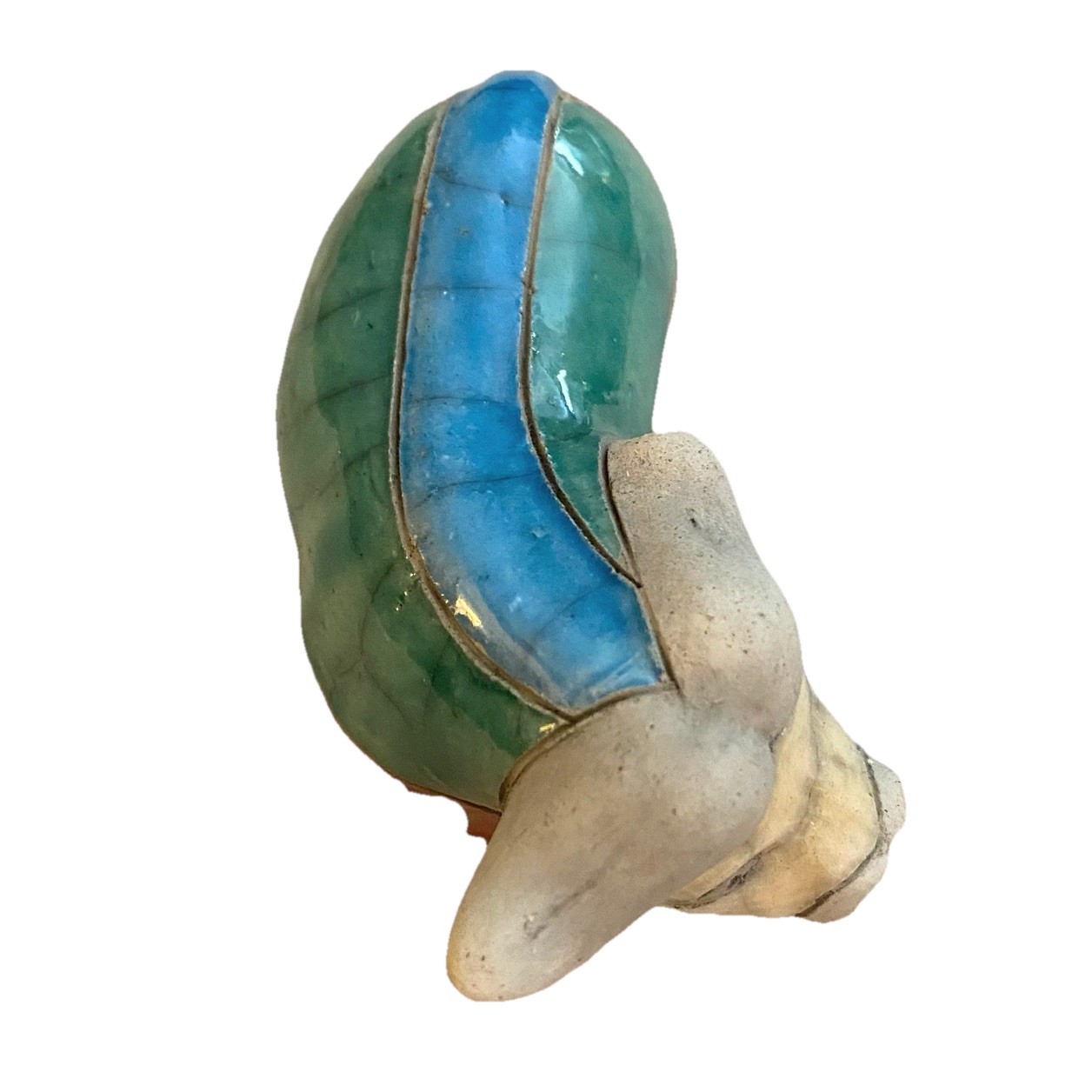 South Africa Art Pottery Raku Mini Blue Stripe Buffalo 4” Animal Handmade Signed