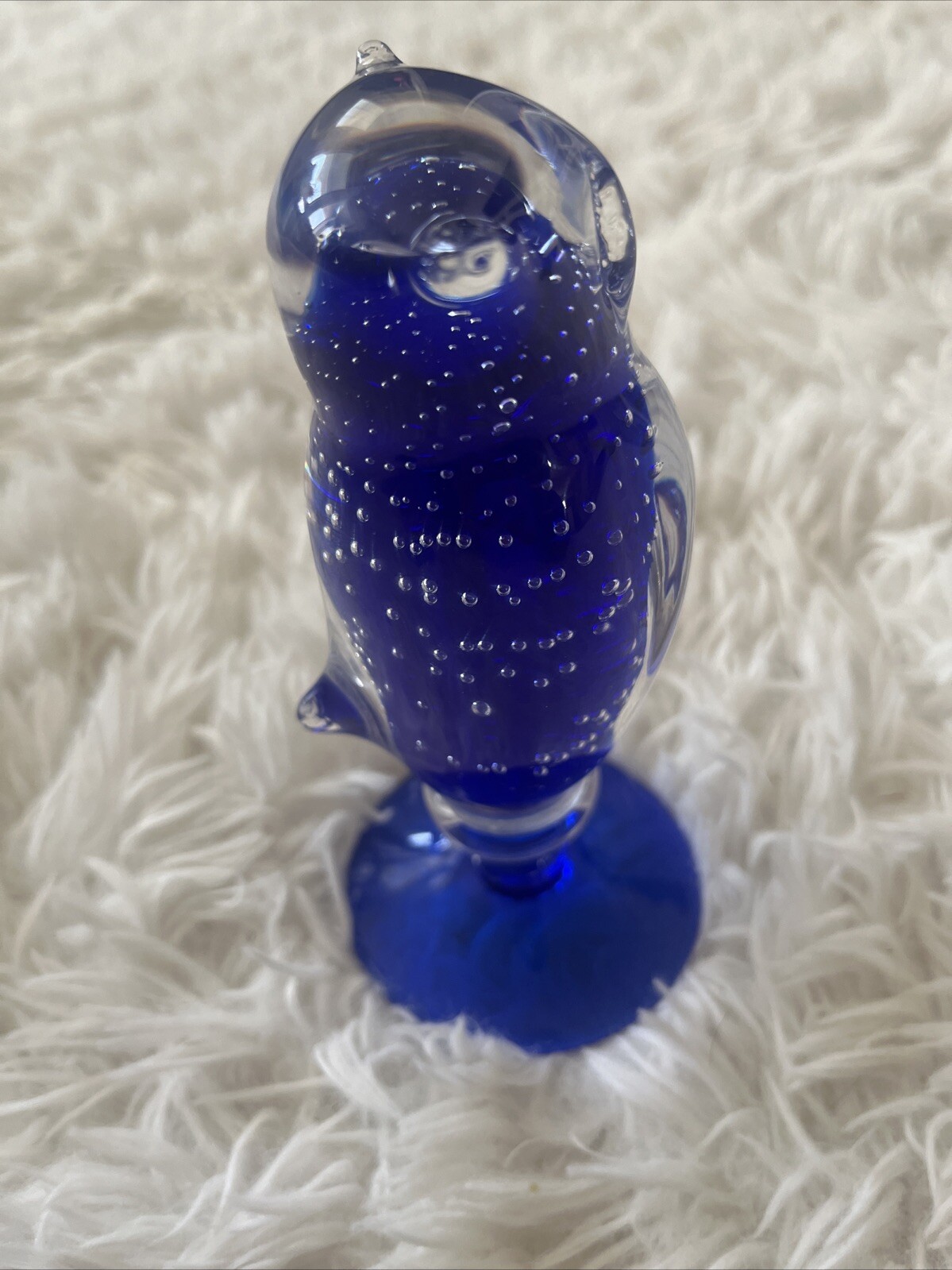 Vintage Silvestri Arte Murano Cobalt Blue Controlled Bubbles Owl Figurine