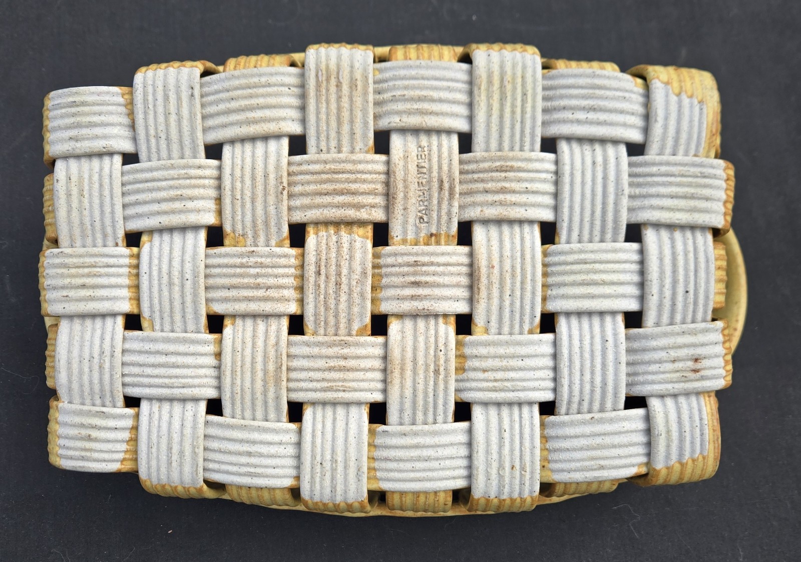 Vintage Parmentier Pottery Waved Basket Dish 11 By 7 Inch Retro Farmhouse Decor
