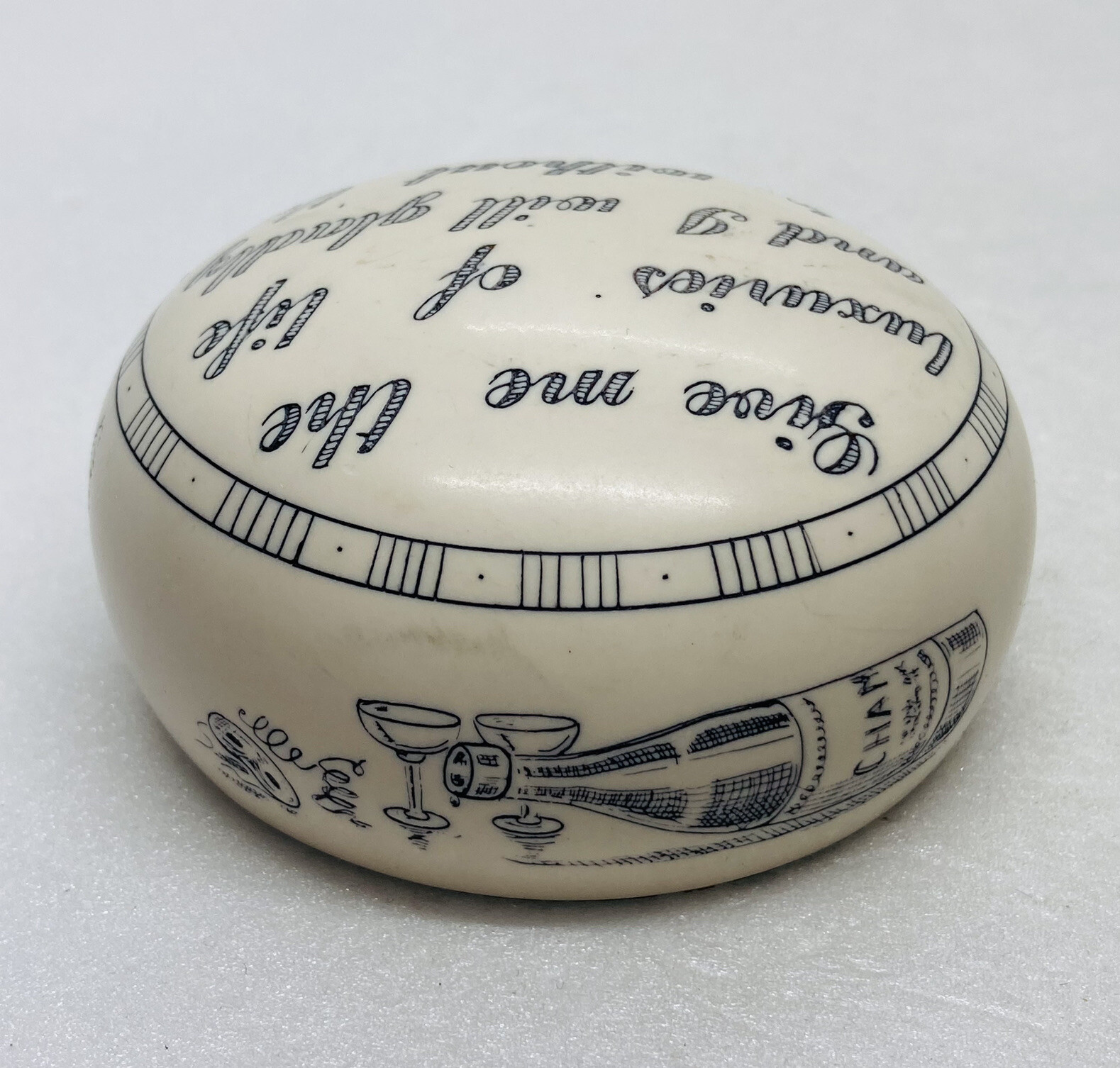 Rare Carved Art Stone Paperweight “Give Me The Luxuries Of Life” Domed Decor 23
