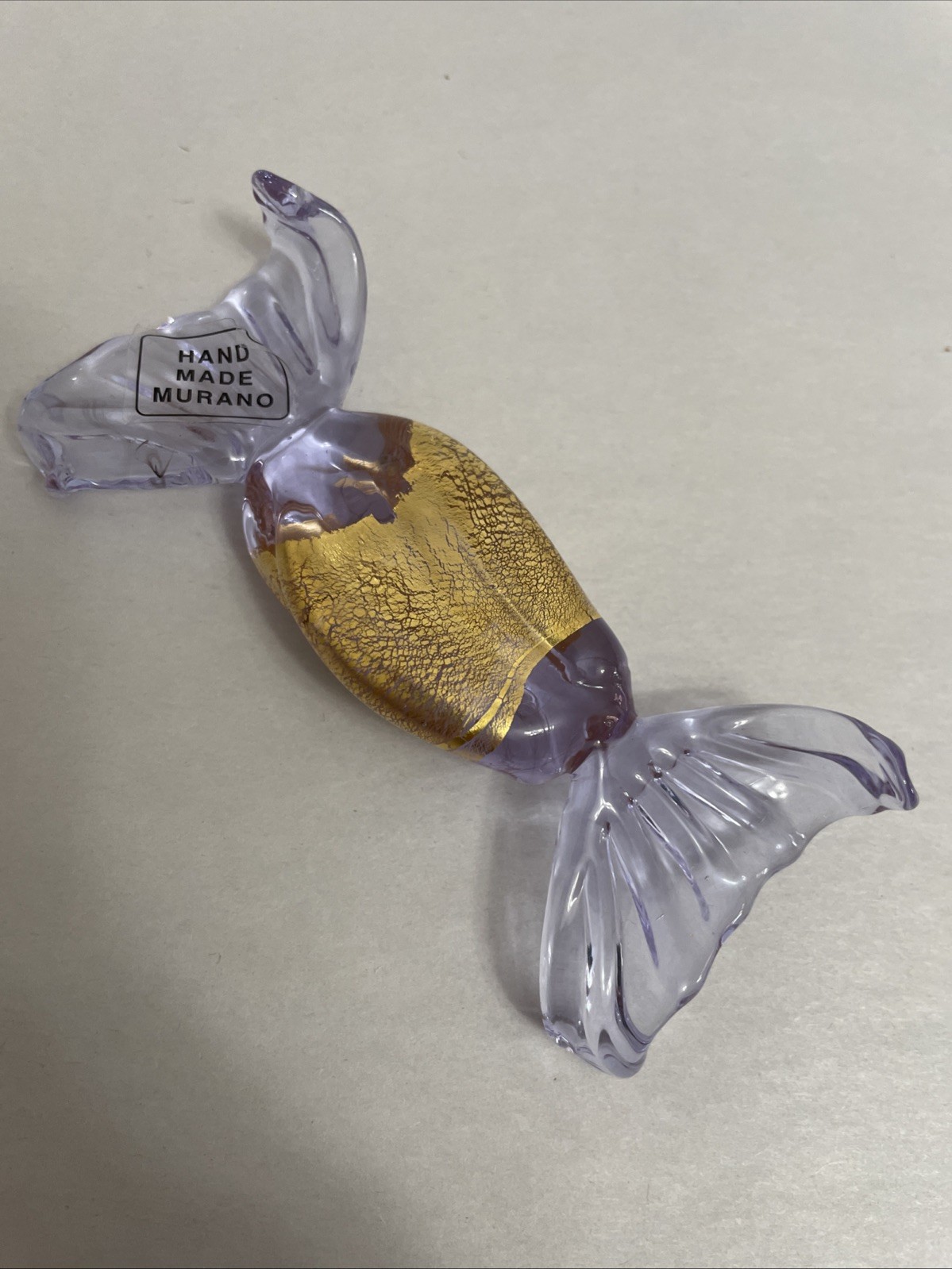 Murano Glass Rectangular Candy – Clear Purple/Gold