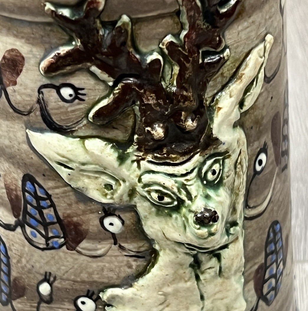 Wildlife Animals Vase Sculpted Studio Art Pottery Artistic Stoneware Handmade