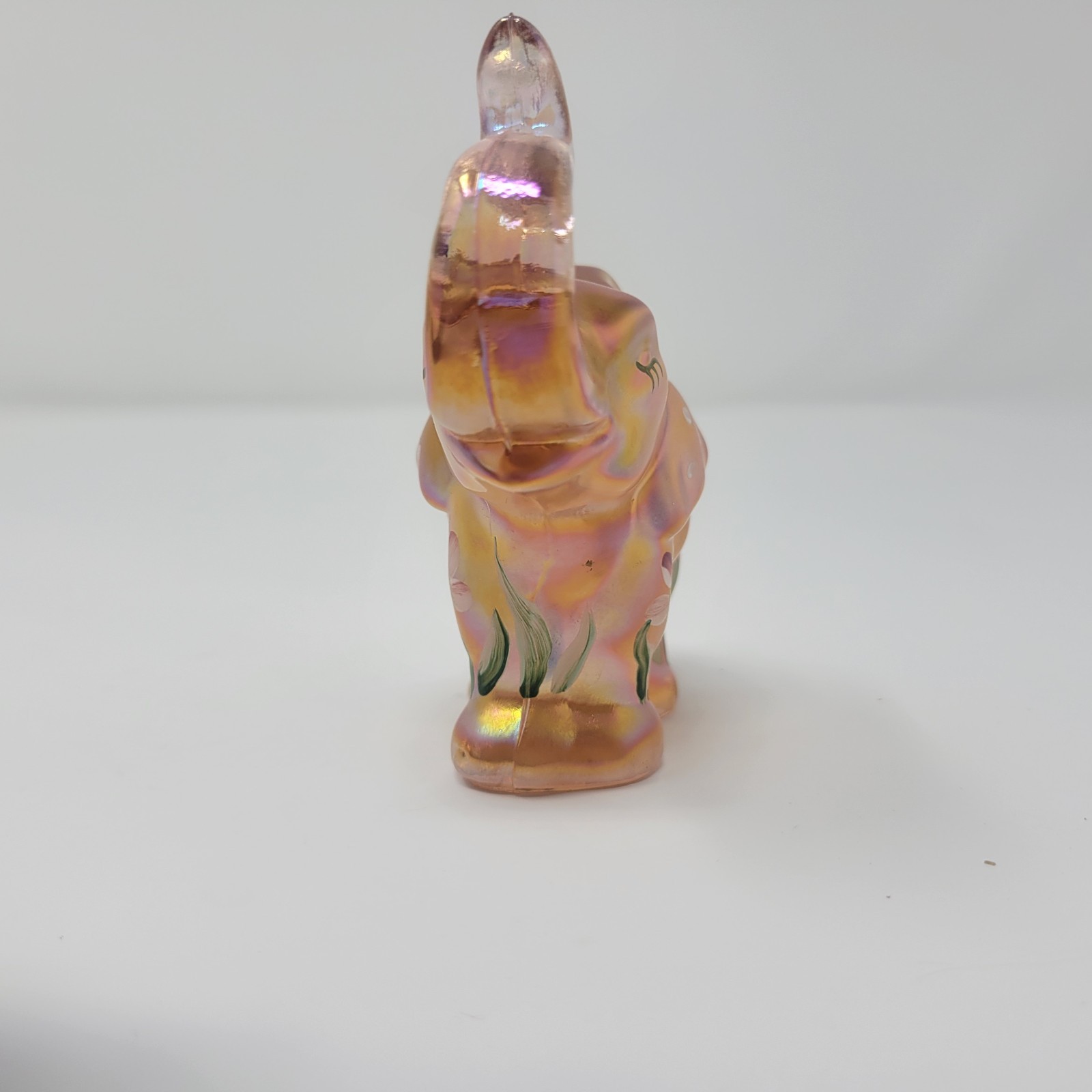 Vintage Fenton 4″ Little Peach Iridescent Elephant Purple Hand Painted Rare