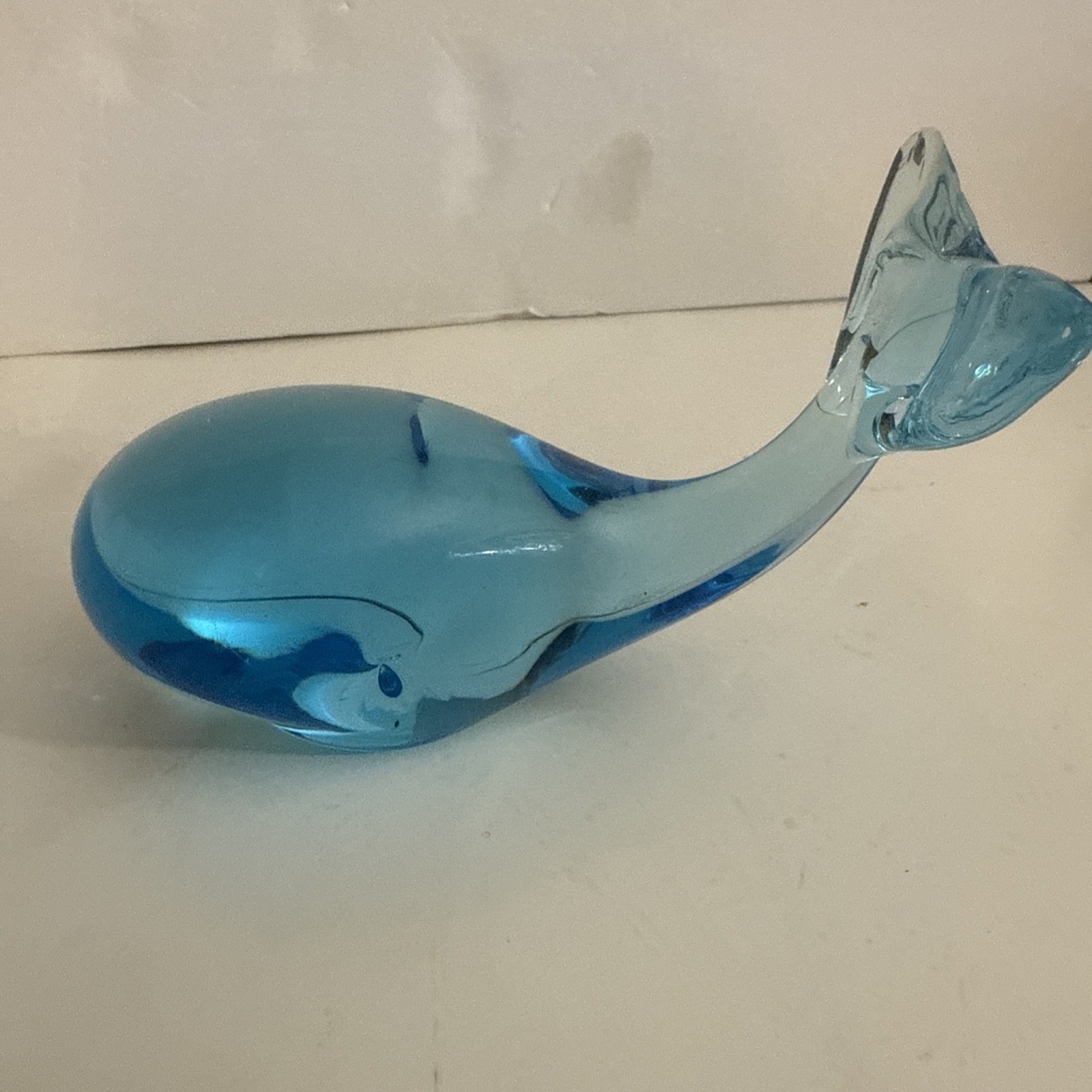 Vintage Pilgrim Cobalt Blue Blown Art Glass Whale Figurine Paperweight 4” 1 lb.