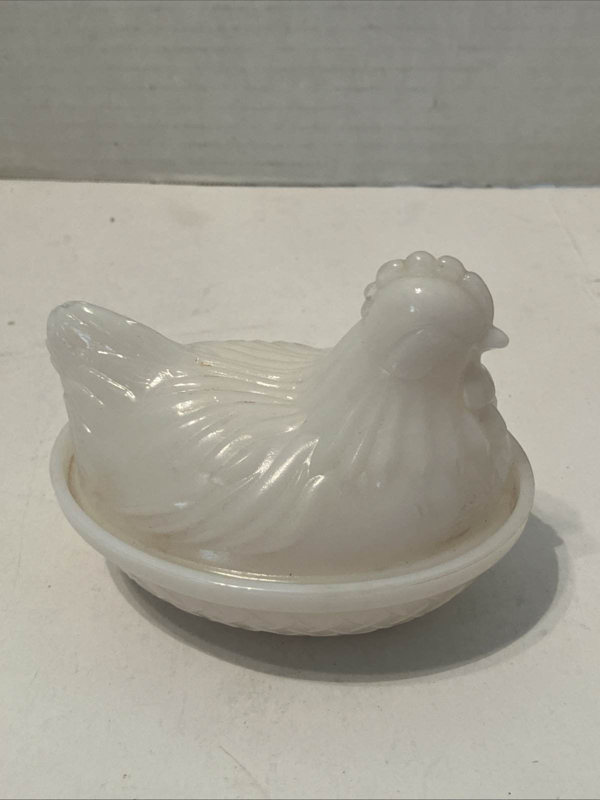 Hen on a Nest Lidded Candy Dish Milk Glass 4” -Damaged See Pictures