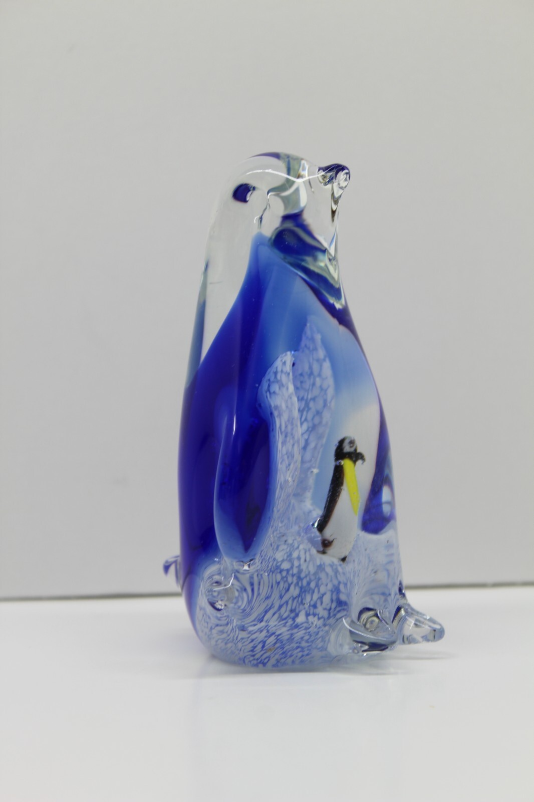 Penguin Art Glass Paperweight 3-D Figurine Cobalt Blue Clear4 Inches