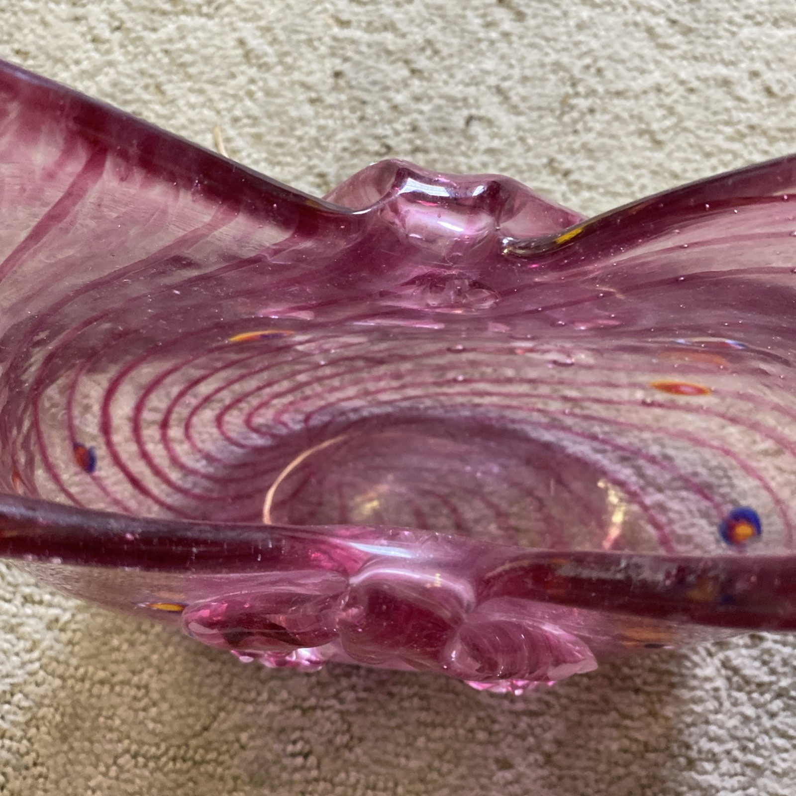 Hand Blown Glass Pink Purse Vase With Applied Handle Art Deco 10.5” x 7.75 #C