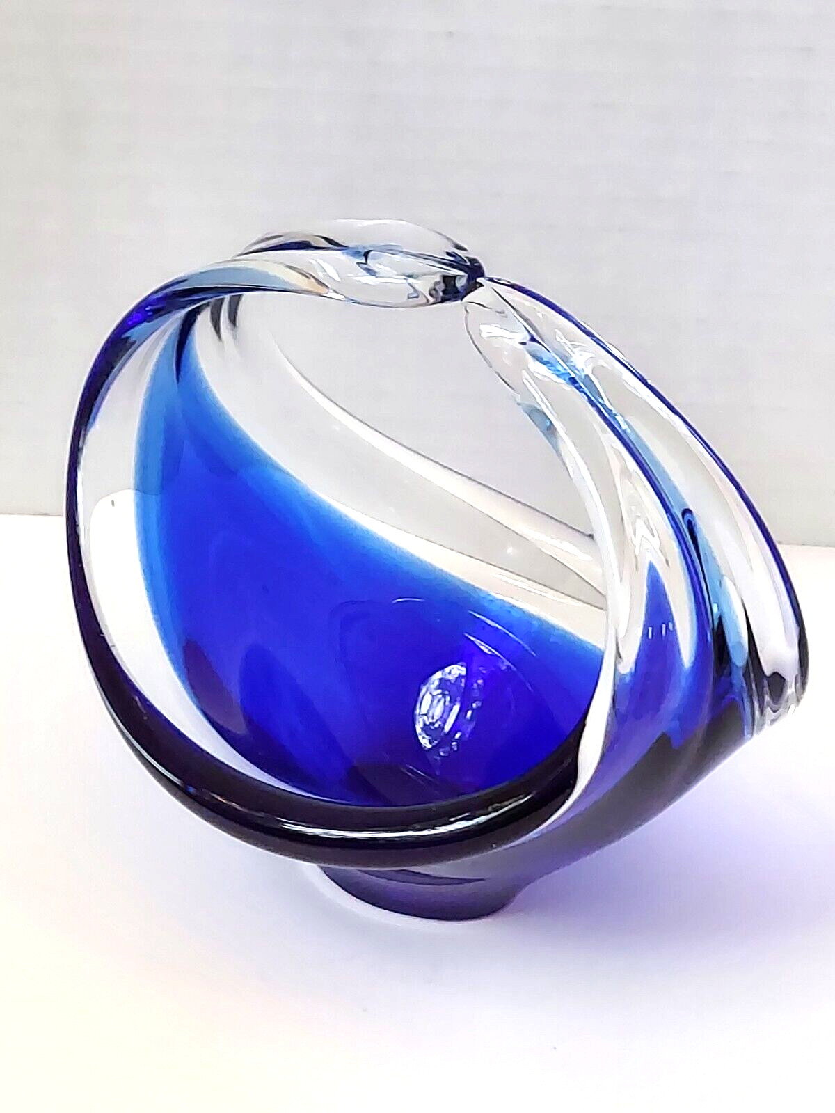 Vintage RYD glasbruk sweden Art Glass Cased blue clear basket bowl Murano style