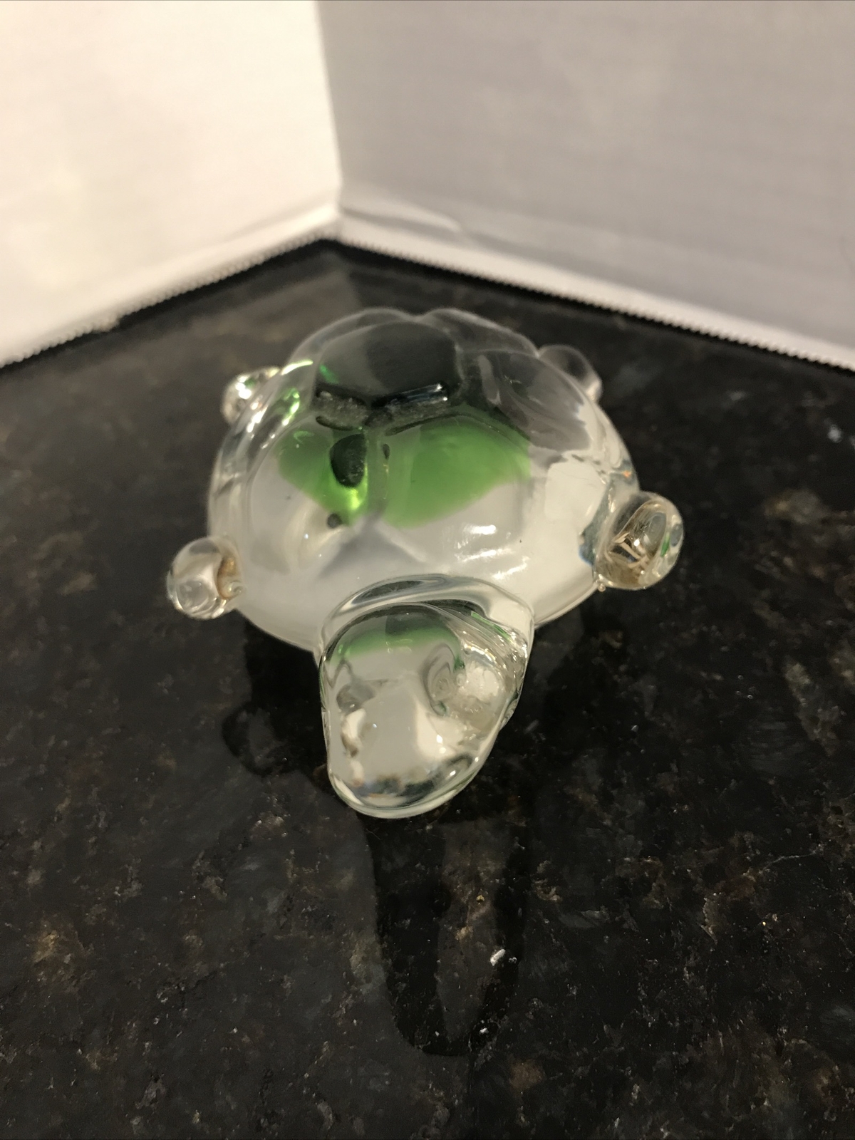 Glass Sea Turtle Paper Weight 5”Inches long 3 1/2” Wide Clear & green Body Good