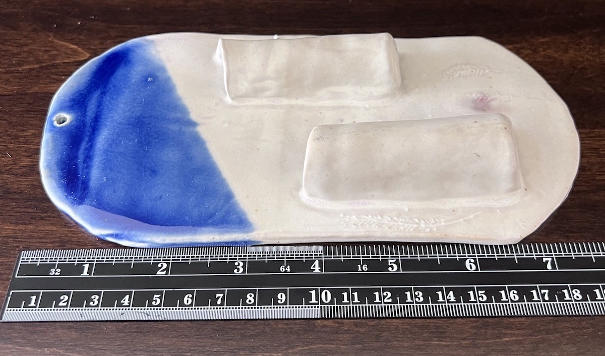 Studio Art Pottery Wall Pocket 7 3/4 x 3 3/4 inches Blue Creamy-white