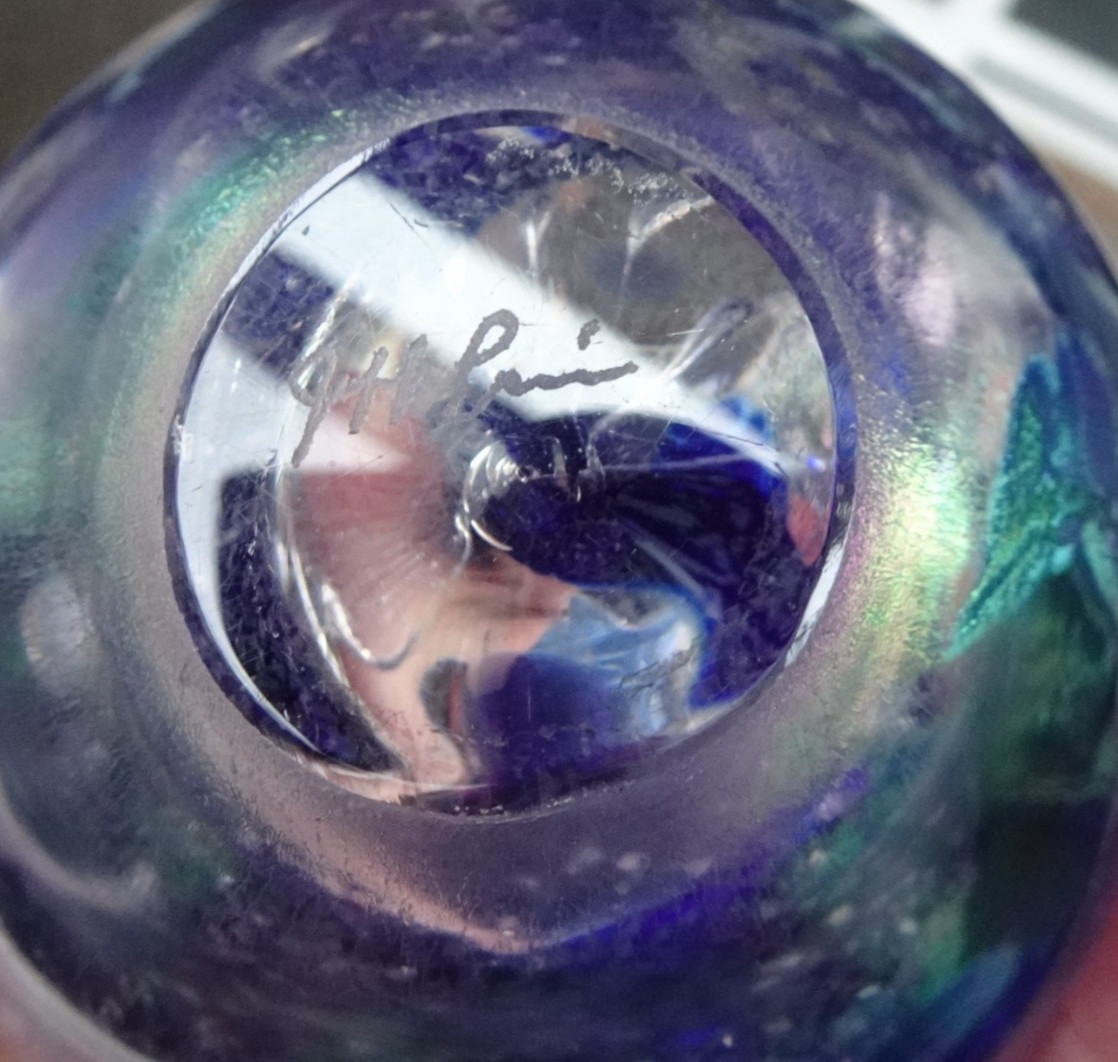 Large Signed Jeff Price Aurene Iridescent Swirl Studio Art Glass Paperweight