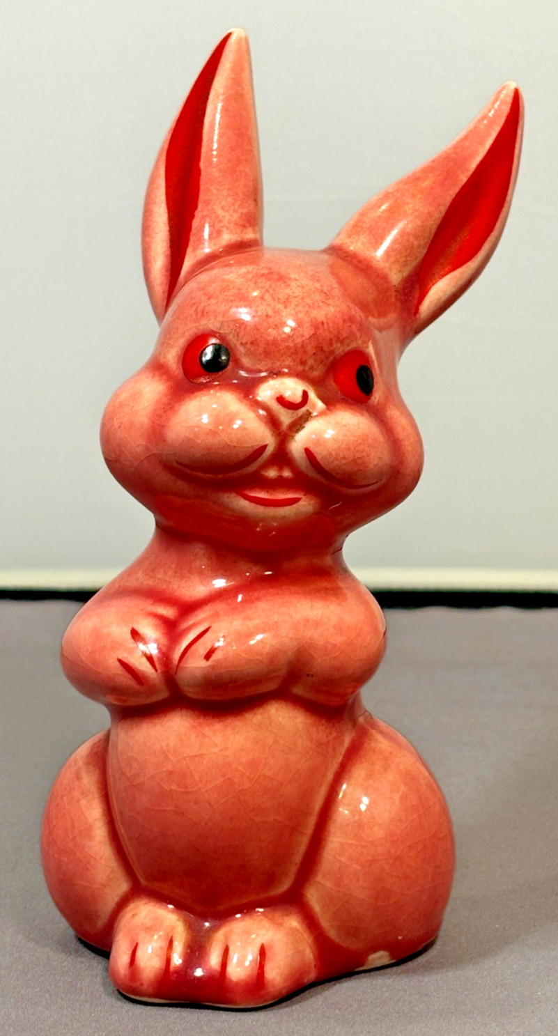 Vintage Deco 1930s era Hull Pottery Ceramic Bunny Rabbit Cotton Dispenser USA