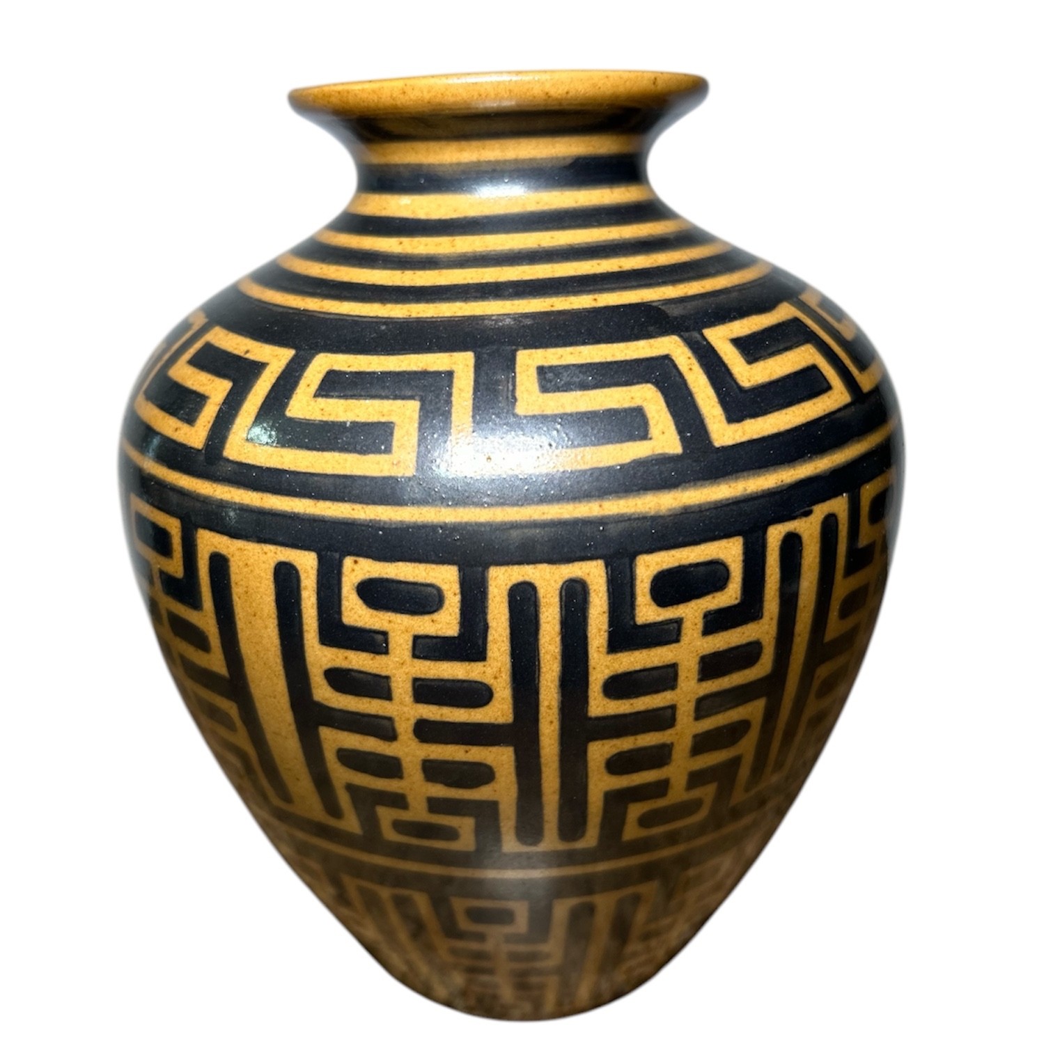 Vintage earthenware vase with classical Greek geometric motifs