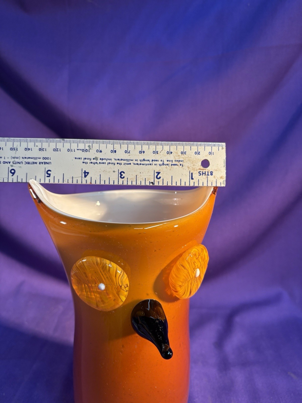 Orange Owl Vase in Murano style hand-blown 8in 20cm 3 pounds
