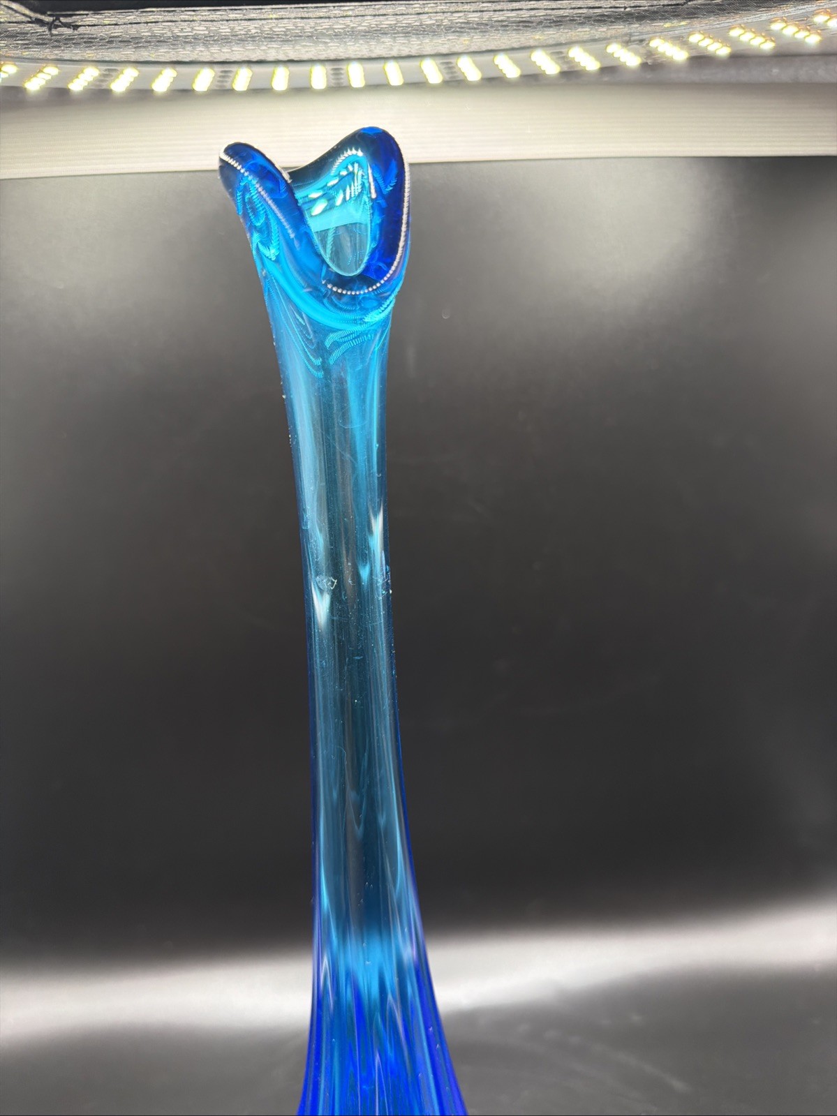 Vintage Fenton Sapphire Swung Vase 13” Thumbprint MCM 1970’s