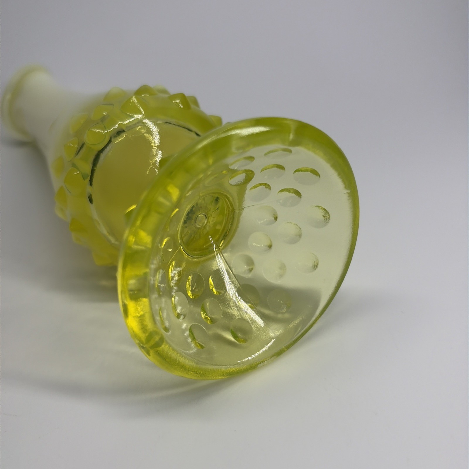 Fenton Topaz Opalescent Hobnail Swung Bud Vase 8″ Vaseline Uranium Glass UV Glow
