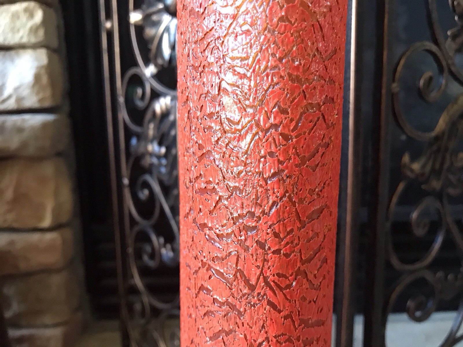 Vintage Orange Glass Vase Large Heavy Rare Amber And Red Textured Crackle Finish