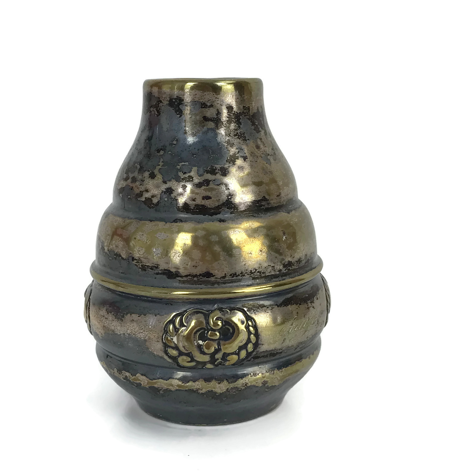 Vintage Gero Danish Denmark Silverplated Metal Vase Monogrammed Aage 4-1/8″