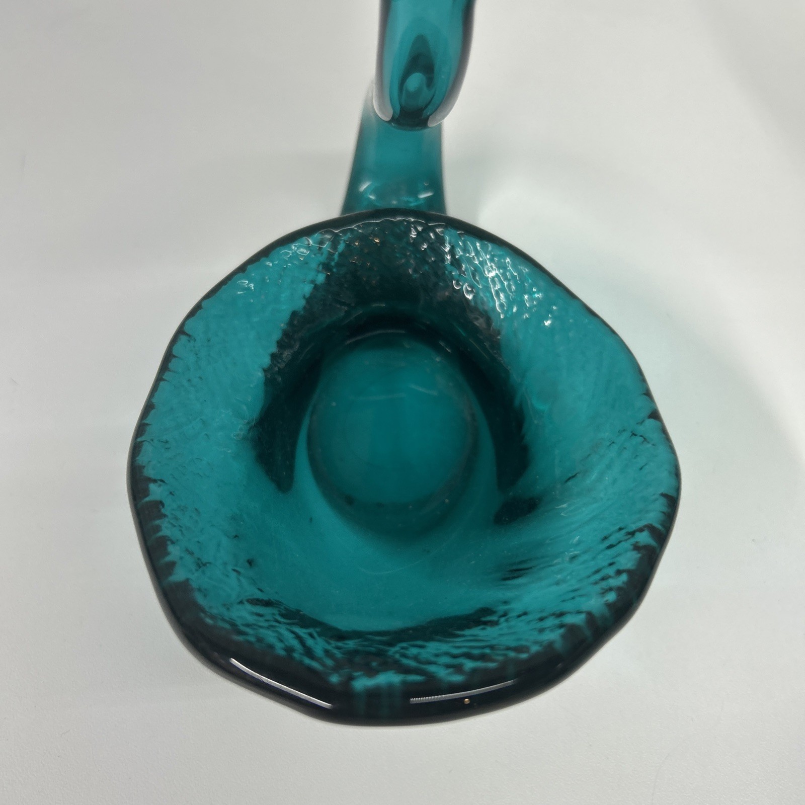 VINTAGE Viking MCM Hand Blown Art Glass Teal Blue Swan Bowl Candy Nut Dish