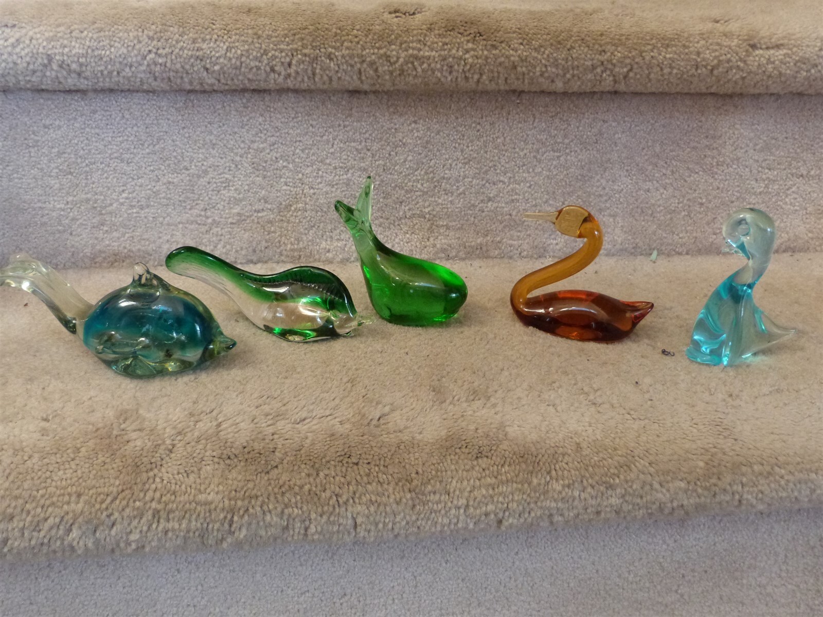 Lot of 5 Art Glass Sculptures Paperweights Figures Fish Swan Duck Whale