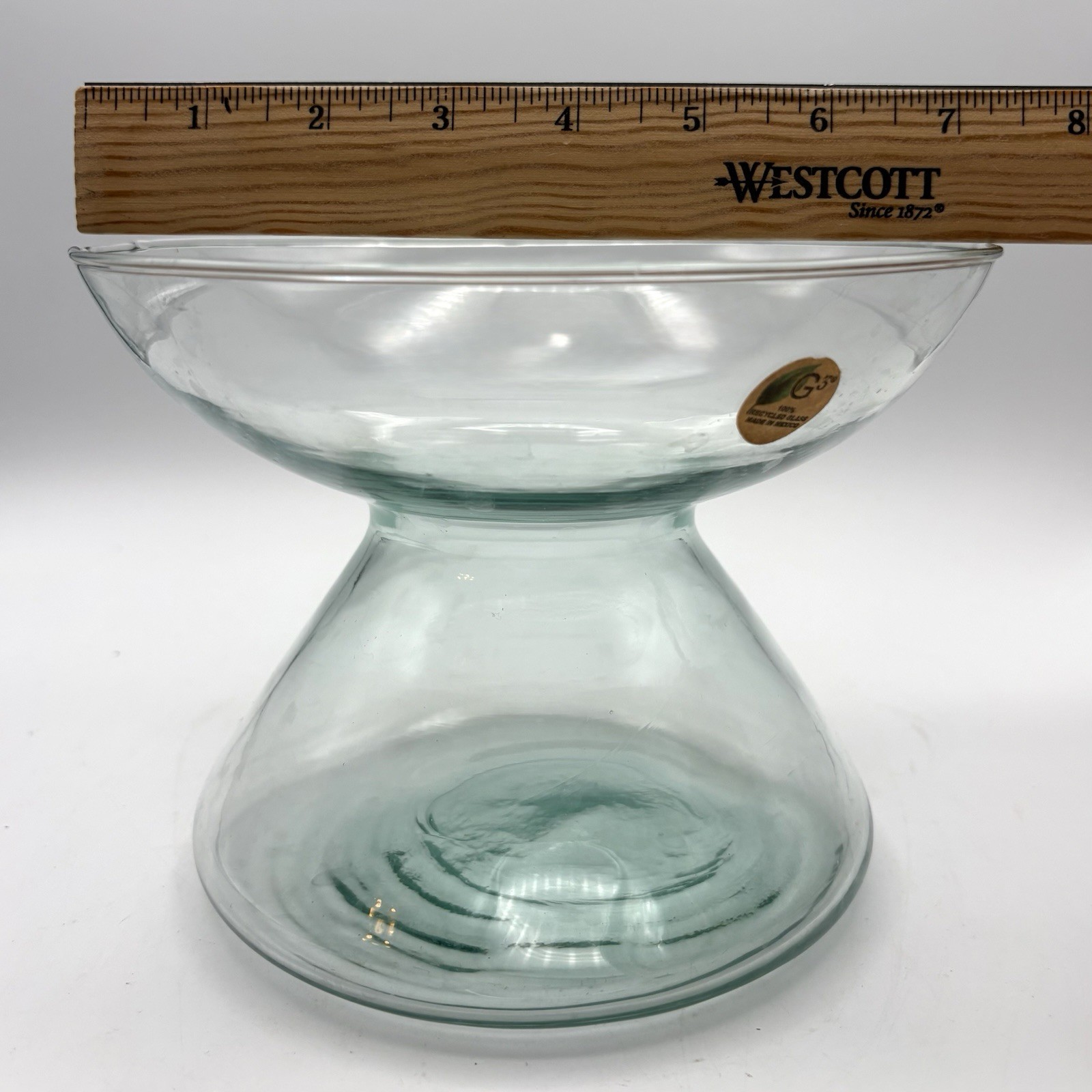 Recycled Glass Vase Mexico Hour Glass Shape Green Tinted 5.25” Tall