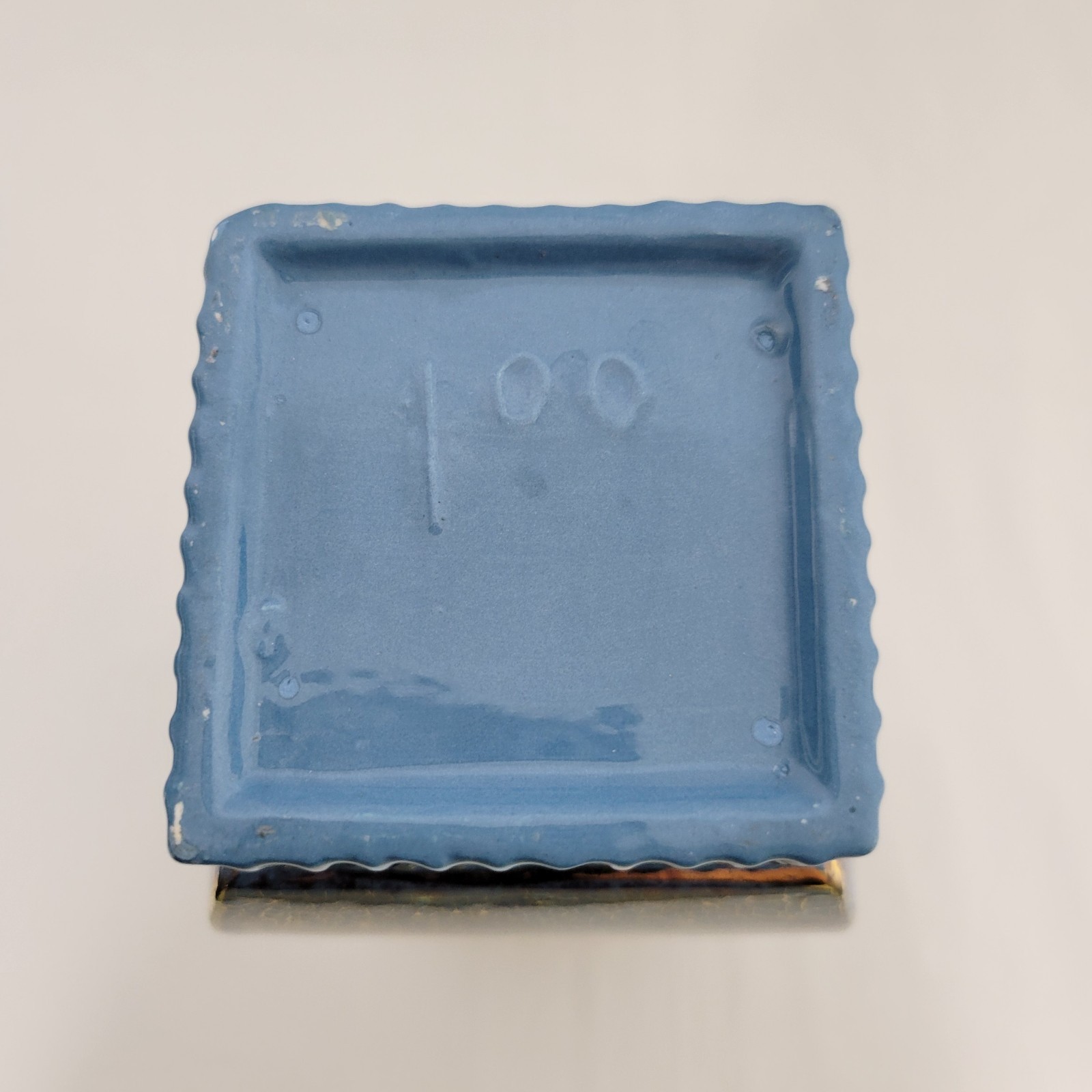Vintage Ceramic Blue Gold Crackle 10 1/4″ Square Vase