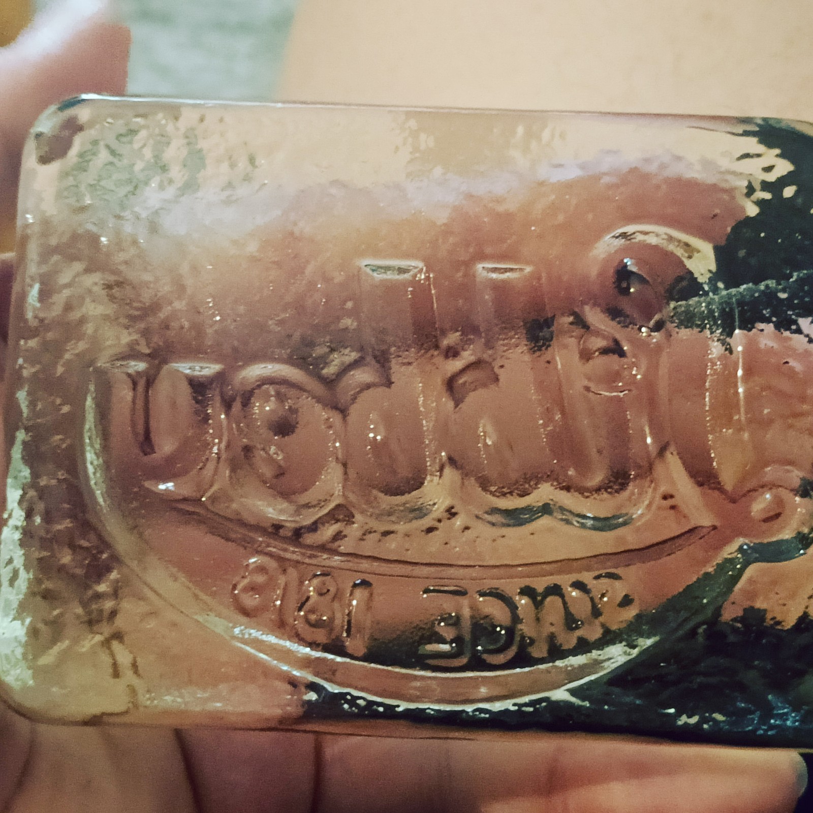 Libbey Thick Glass Paperweight Advertisement Sign